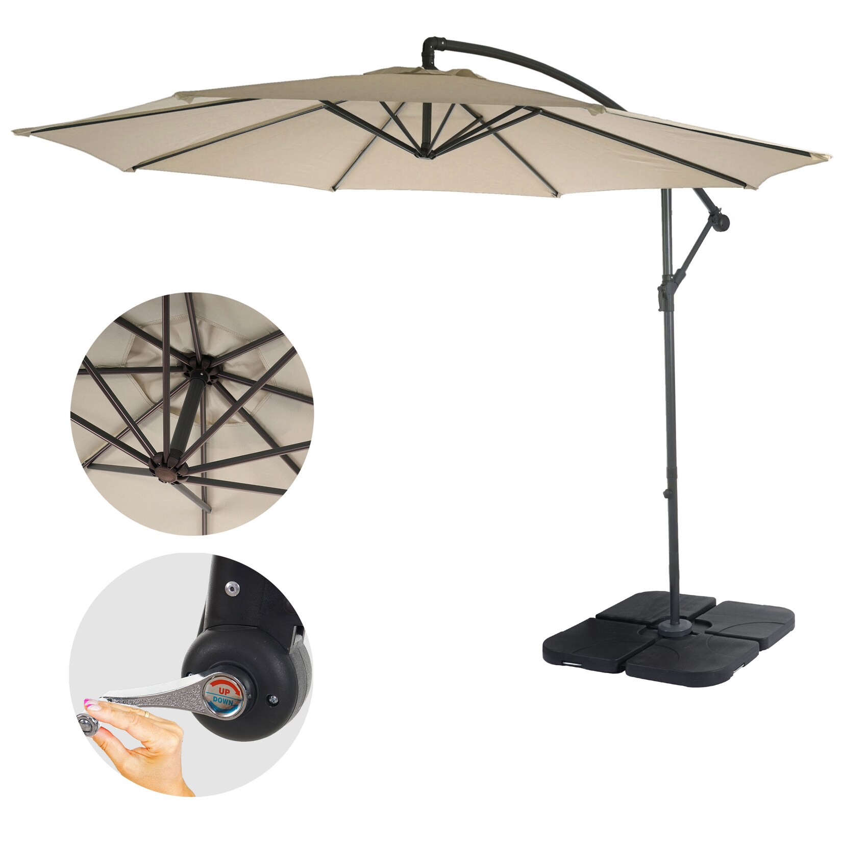 Ampelschirm Terni, Sonnenschirm Sonnenschutz, Ø 3m neigbar, Polyester/Stahl 11kg ~ creme mit Ständer