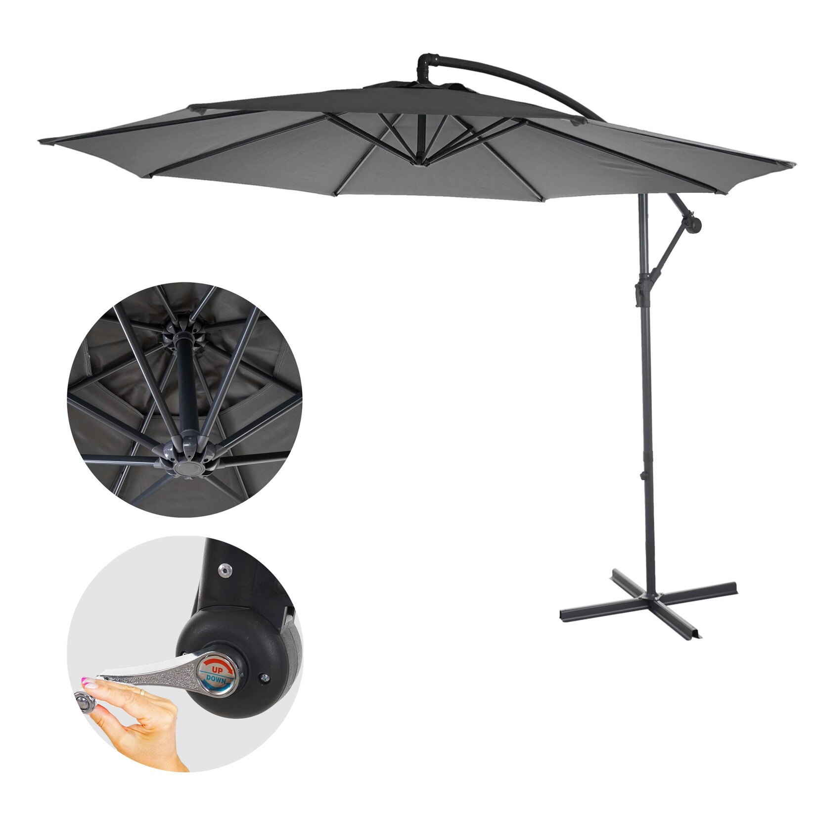 Ampelschirm Terni, Sonnenschirm Sonnenschutz, Ø 3m neigbar, Polyester/Stahl 11kg ~ grau ohne Ständer