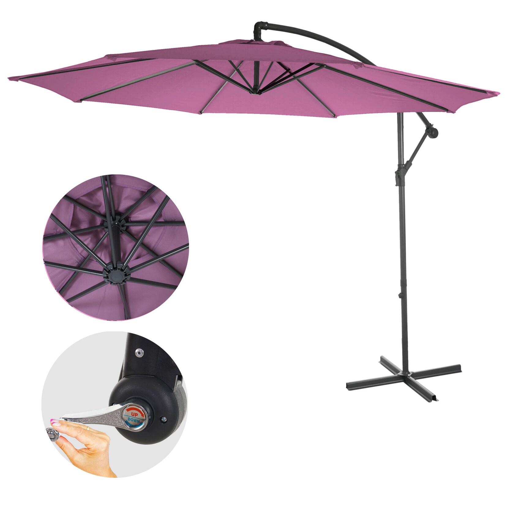 Ampelschirm Terni, Sonnenschirm Sonnenschutz, Ø 3m neigbar, Polyester/Stahl 11kg ~ lavendel-rot ohne Ständer