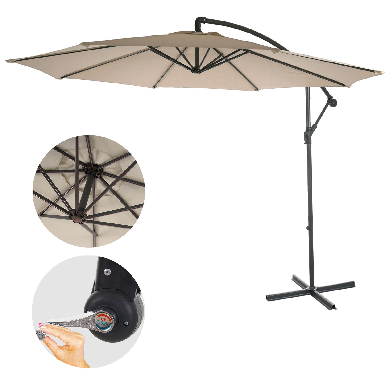 Ampelschirm Terni, Sonnenschirm Sonnenschutz, Ø 3m neigbar, Polyester/Stahl 11kg ~ sand-beige ohne Ständer