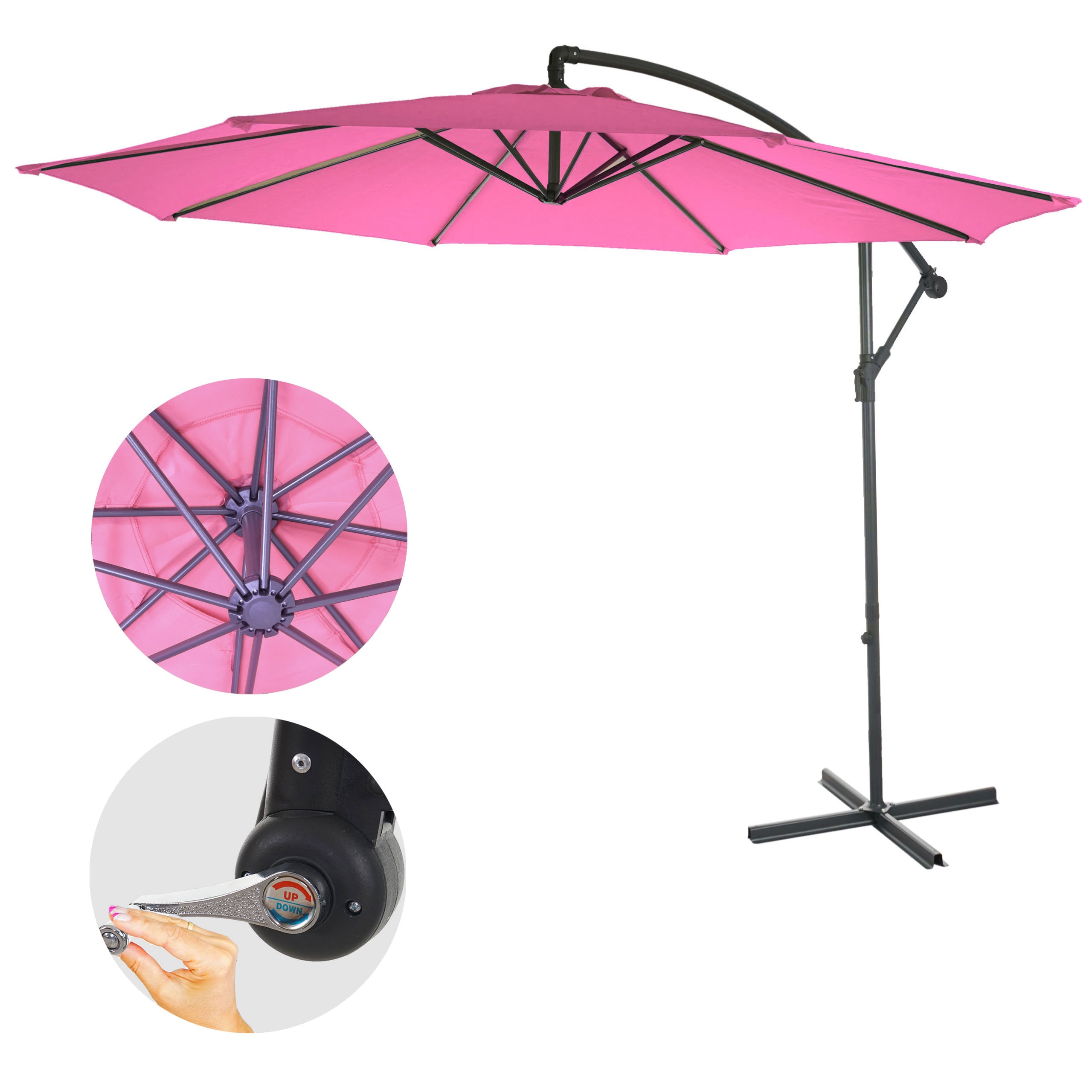 Ampelschirm Terni, Sonnenschirm Sonnenschutz, &Oslash; 3m neigbar, Polyester/Stahl 11kg ~ pink ohne St&auml;nder - Bild 1