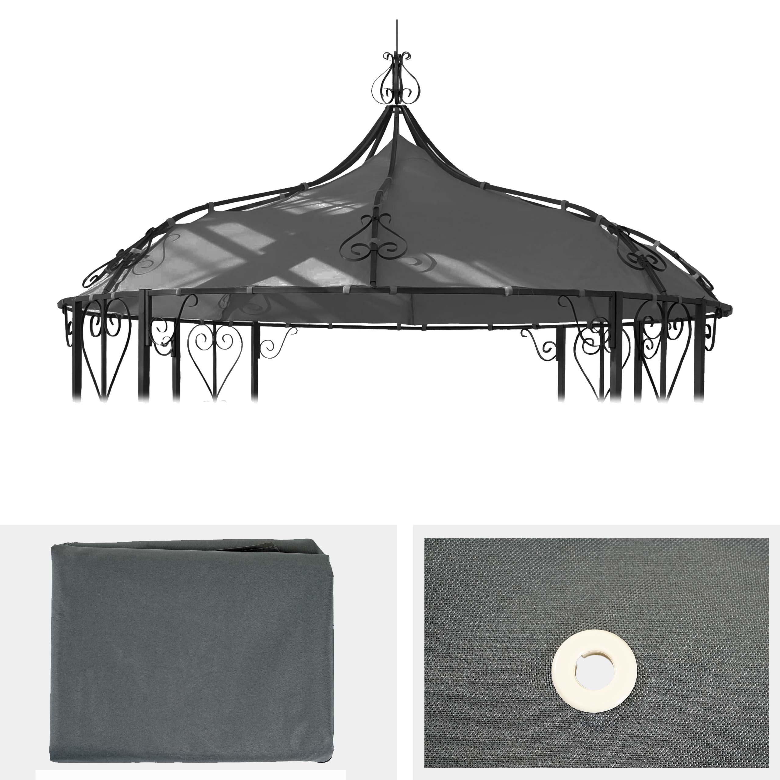 Ersatzbezug f&uuml;r Dach Pergola Pavillon Cabrera &Oslash; 3m ~ grau - Bild 1
