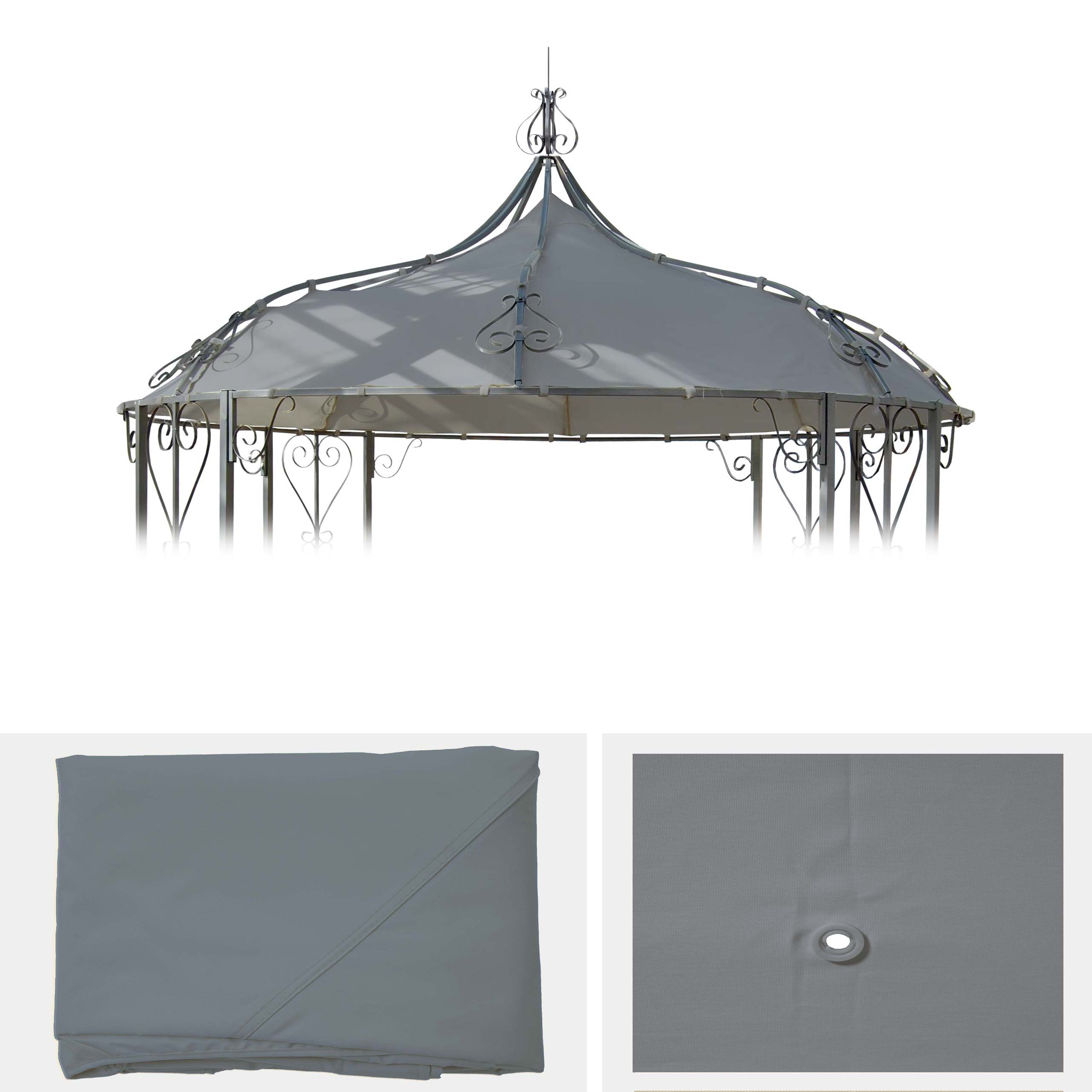 Ersatzbezug f&uuml;r Dach Pergola Pavillon Cabrera &Oslash; 3m ~ hellgrau - Bild 1