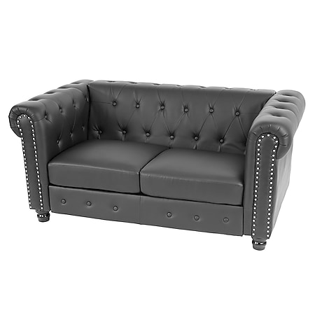 Luxus 2er Sofa Loungesofa Couch Chesterfield Edinburgh Kunstleder ~ runde Füße, schwarz - Bild 1