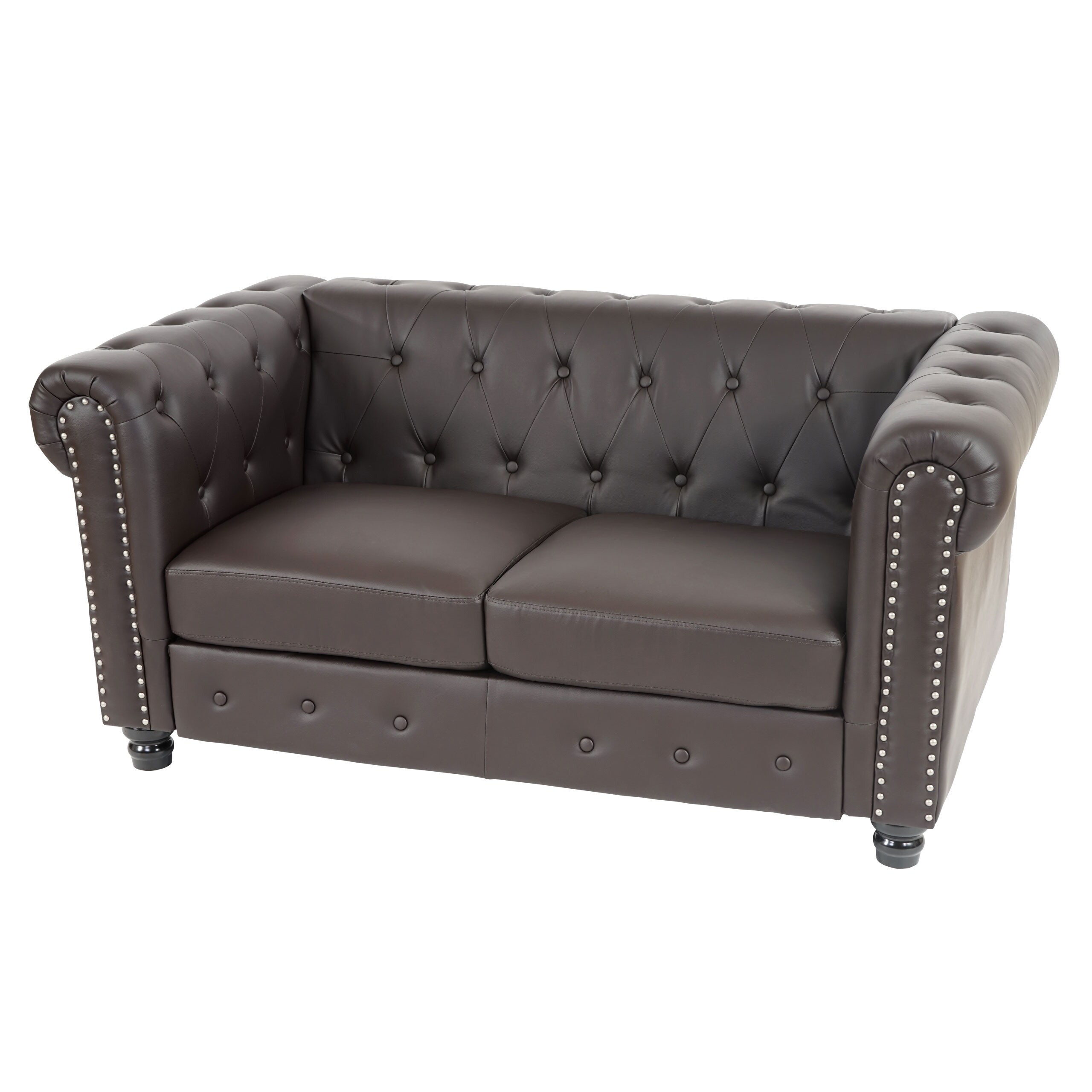 Luxus 2er Sofa Loungesofa Couch Chesterfield Edinburgh Kunstleder 160cm ~ runde F&uuml;&szlig;e, braun - Bild 1