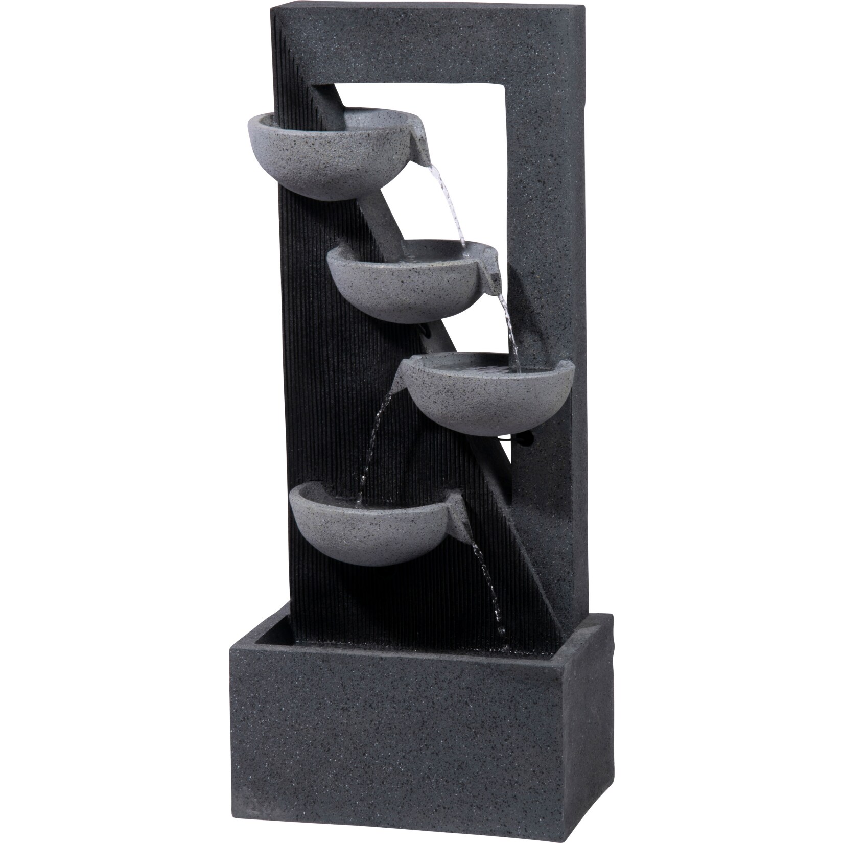 Dobar Polyresin-Brunnen mit Pumpe und LED´s, eckig mit 4 Schalen | 04055894961902