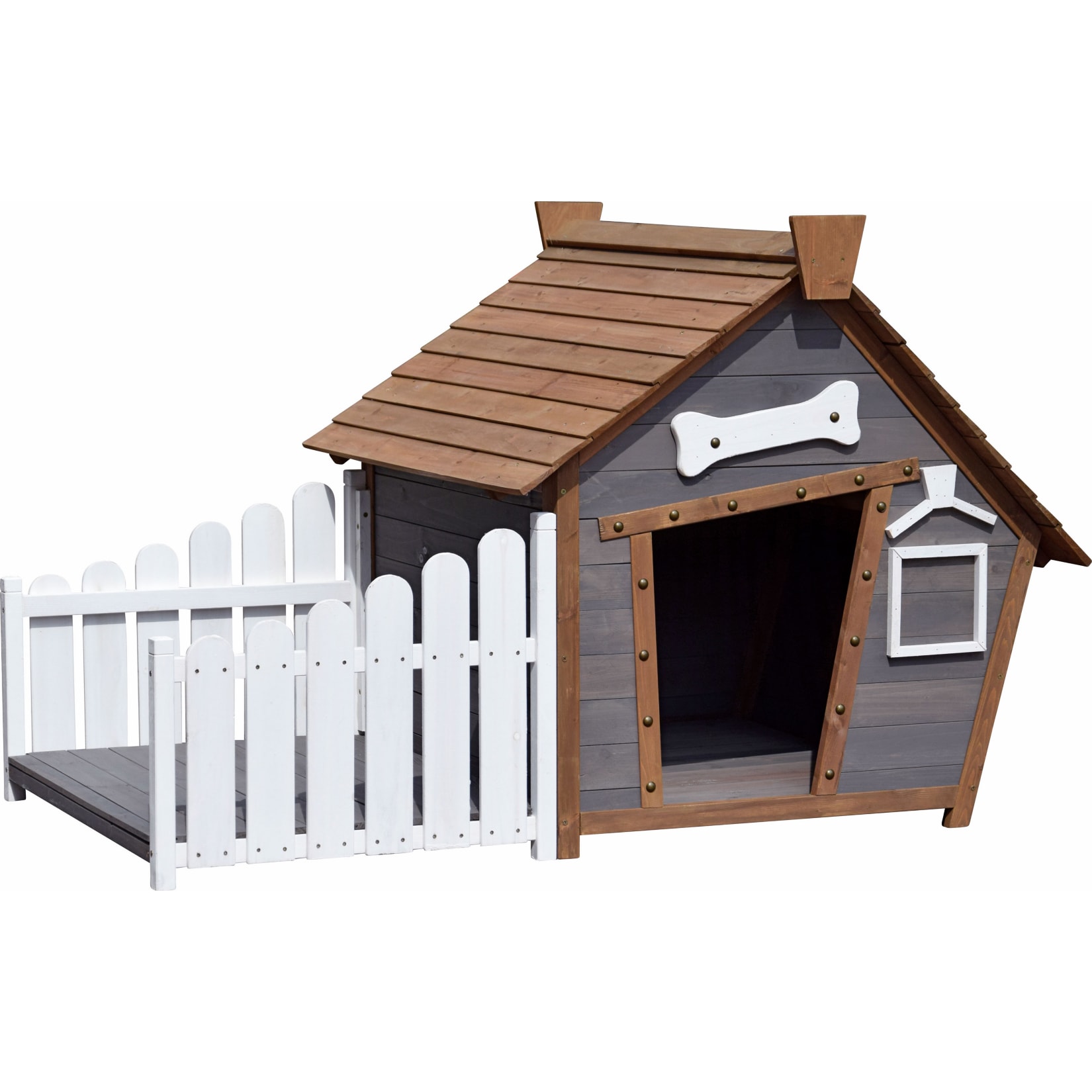 Dobar Outdoor-Hundeh&uuml;tte mit Spitzdach und seitlicher Veranda - Bild 1