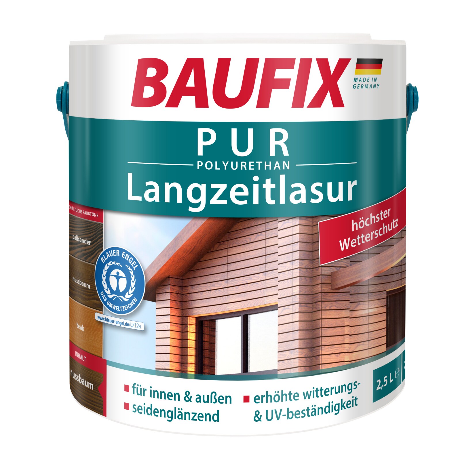 BAUFIX PUR Langzeitlasur, 2,5 Liter - nussbaum - verschiedene Farben - Bild 1