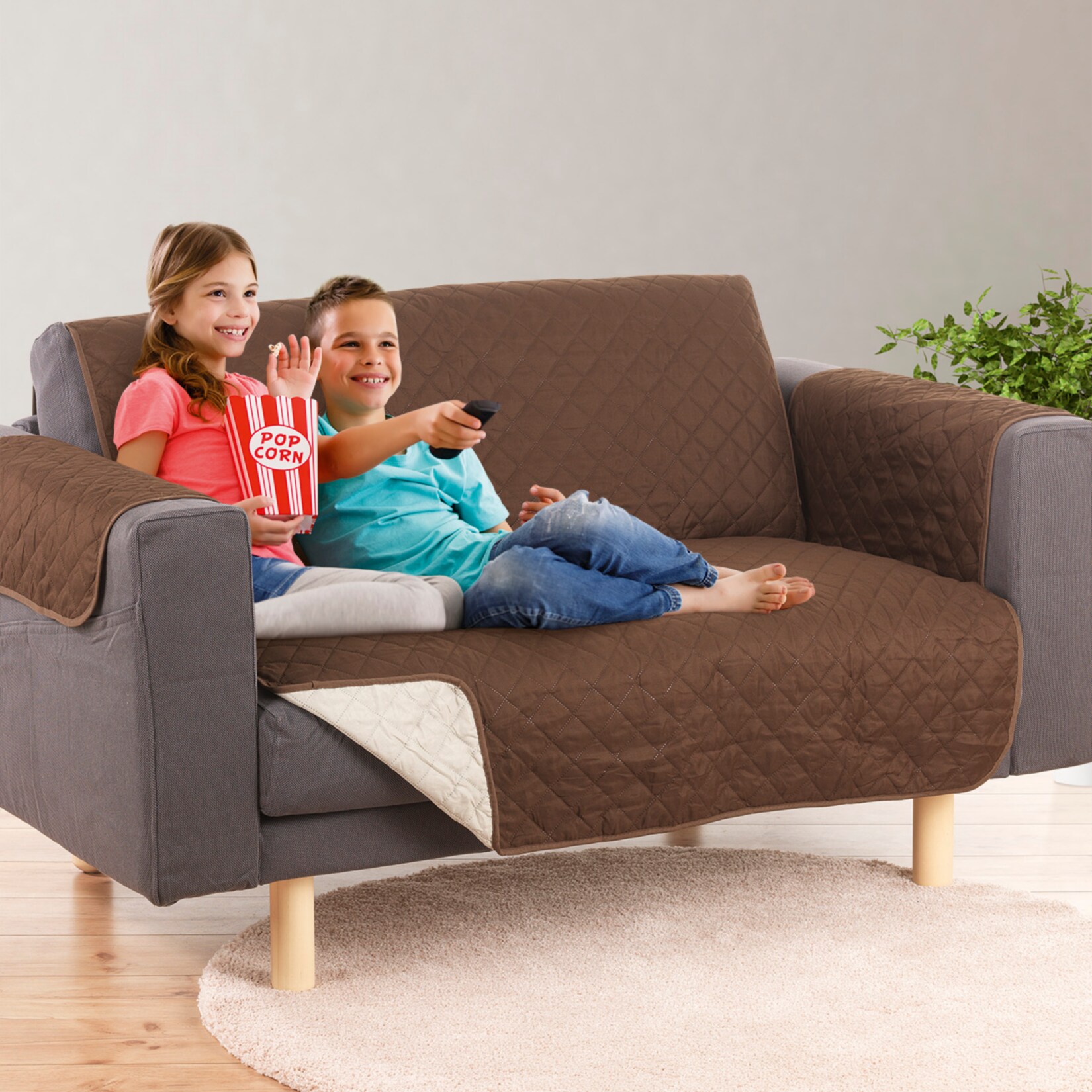 EASYmaxx Sofa&uuml;berzug Couch Coat 2-Sitzer 180x240cm braun/beige - Bild 1