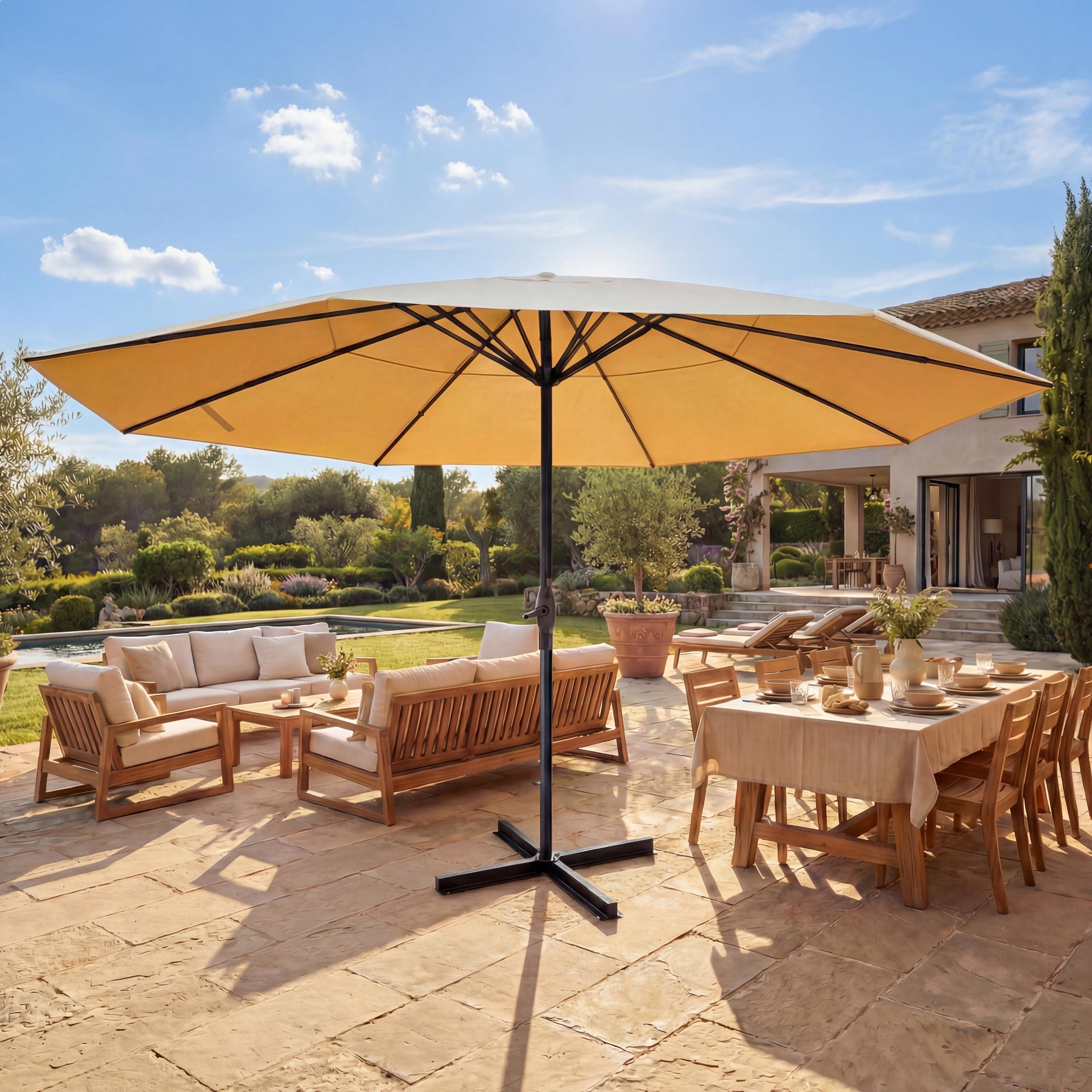 Sonnenschirm Carpi Pro, Gastronomie Marktschirm ohne Volant &Oslash; 5m Polyester/Alu 28kg ~ creme ohne St&auml;nder - Bild 1