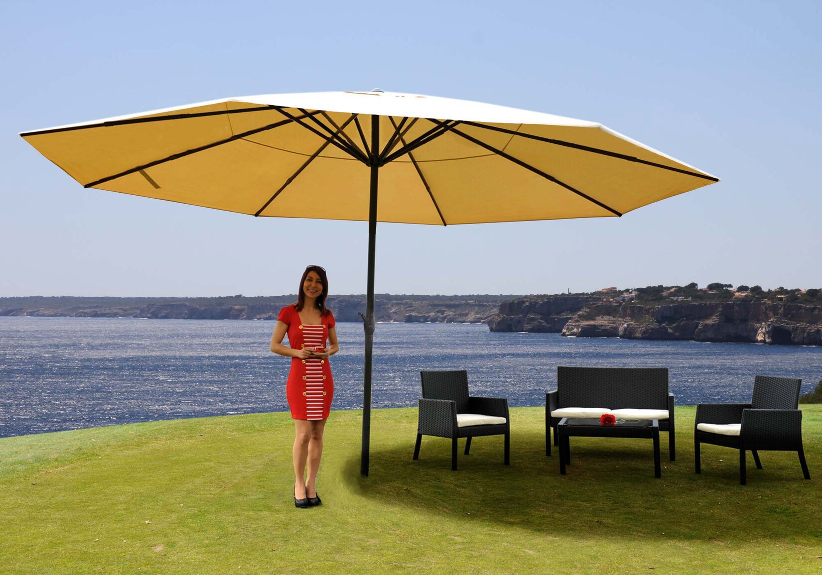Sonnenschirm Carpi Pro, Gastronomie Marktschirm ohne Volant Ø 5m Polyester/Alu 28kg ~ creme ohne Ständer
