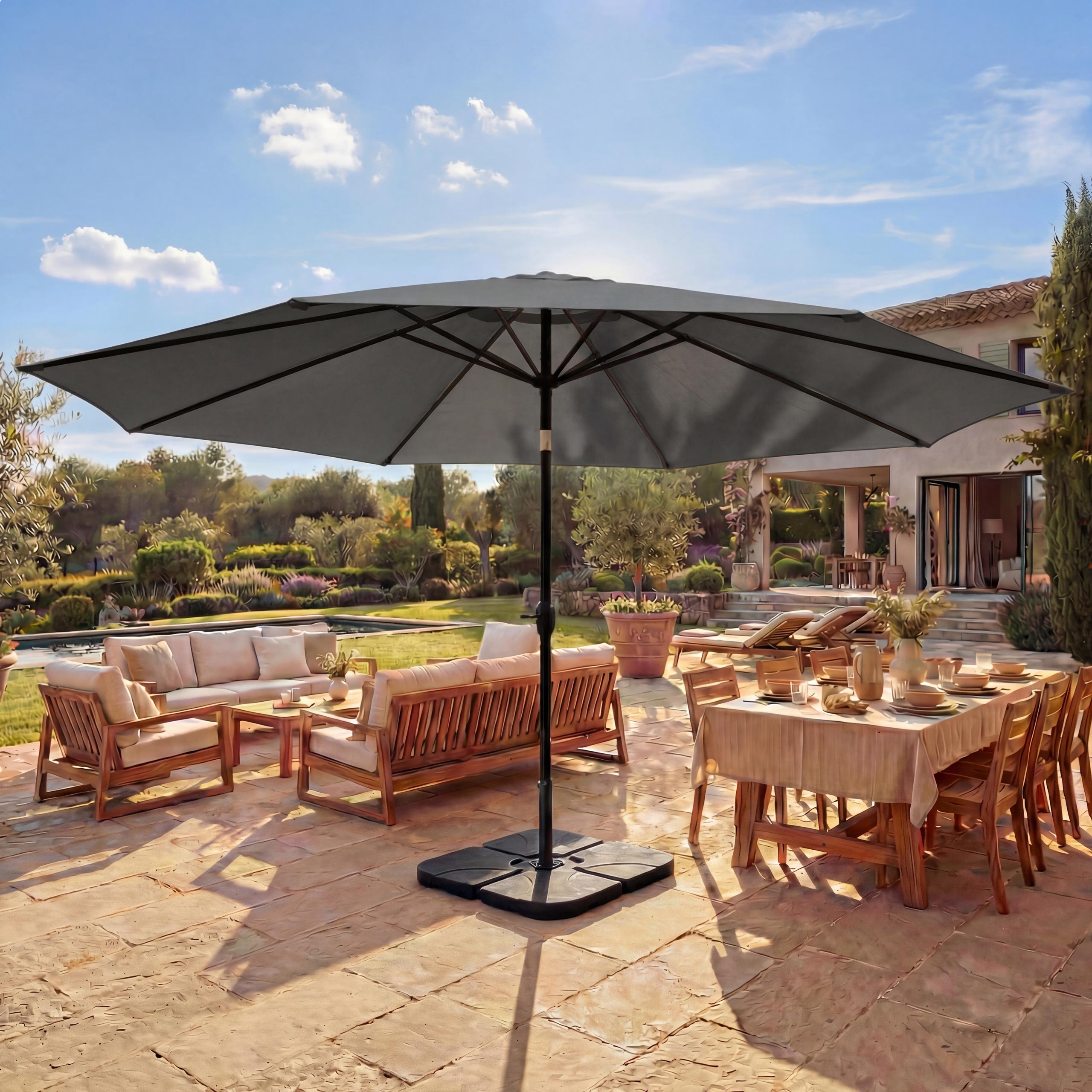 Sonnenschirm Carpi Pro, Gastronomie Marktschirm ohne Volant &Oslash; 5m Polyester/Alu 28kg ~ anthrazit mit St&auml;nder - Bild 1