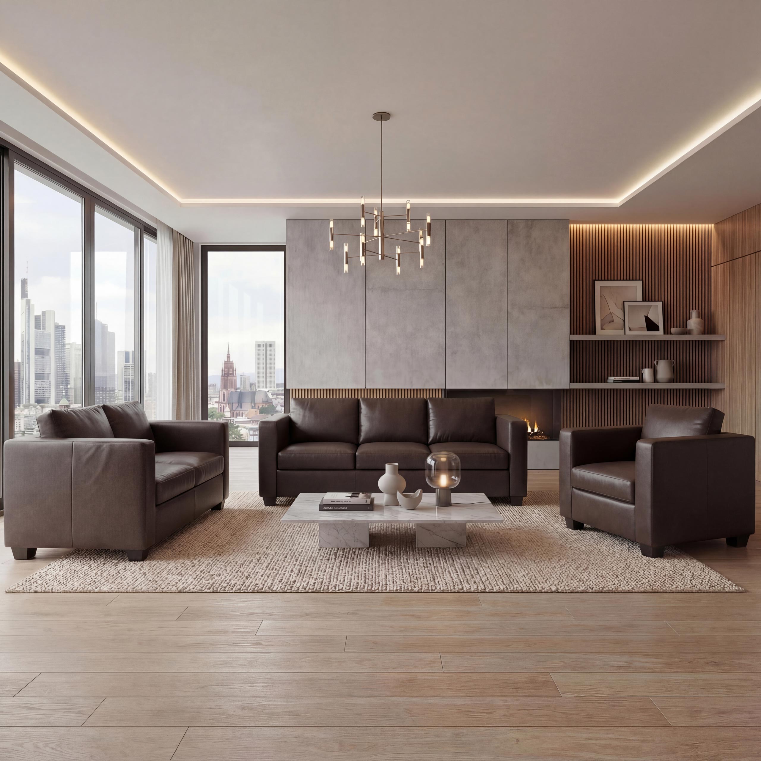 3-1-1 Couchgarnitur Lille, Kunstleder ~ coffee - Bild 1