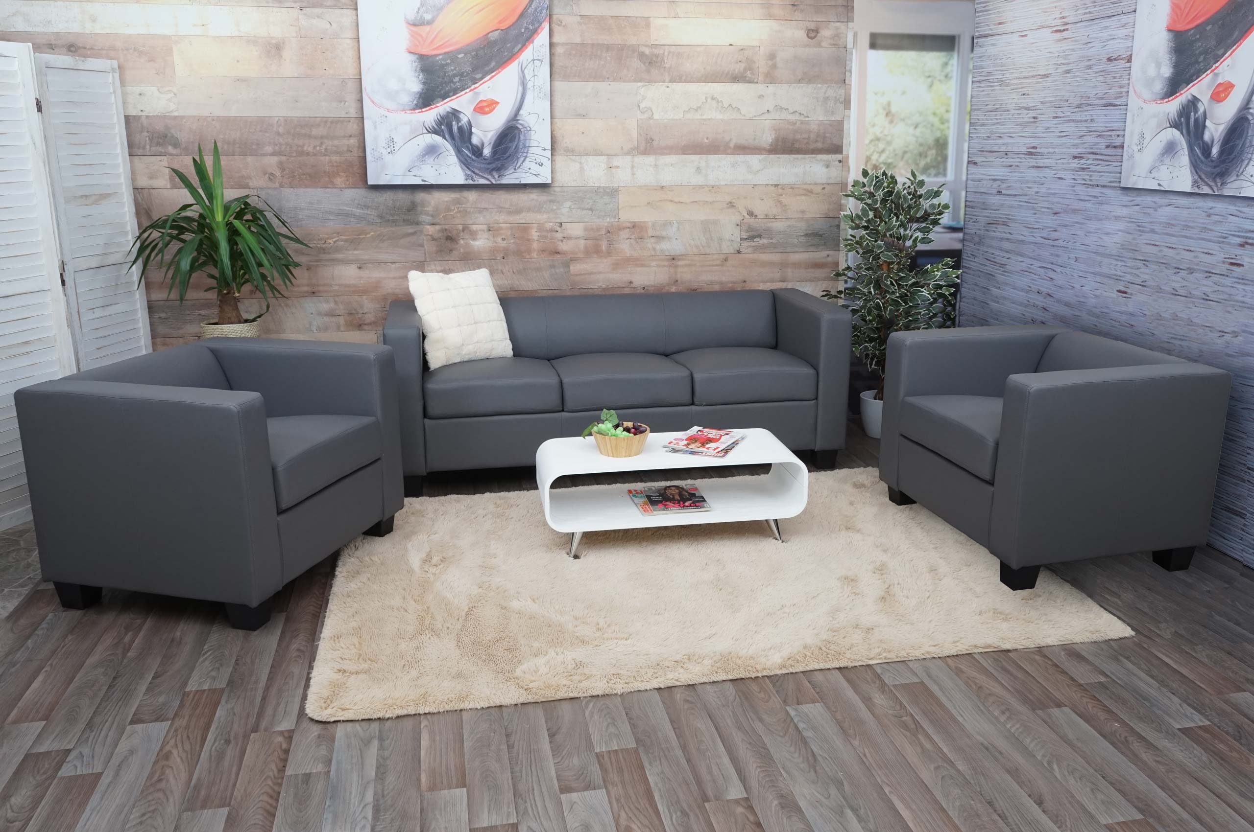 3-1-1 Couchgarnitur Lille ~ Kunstleder, dunkelgrau - Bild 1