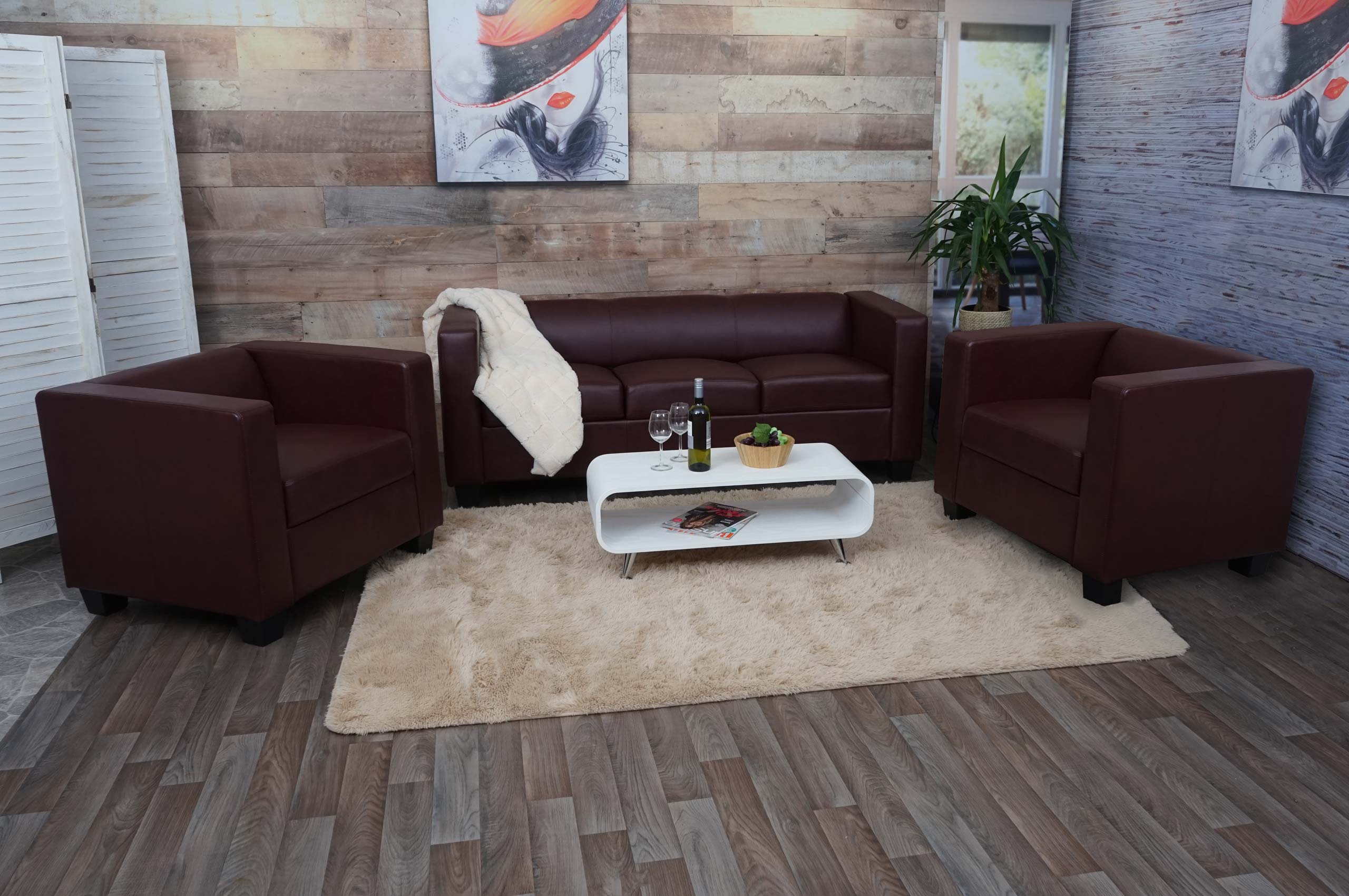 3-1-1 Couchgarnitur Lille ~ Kunstleder, rot-braun - Bild 1