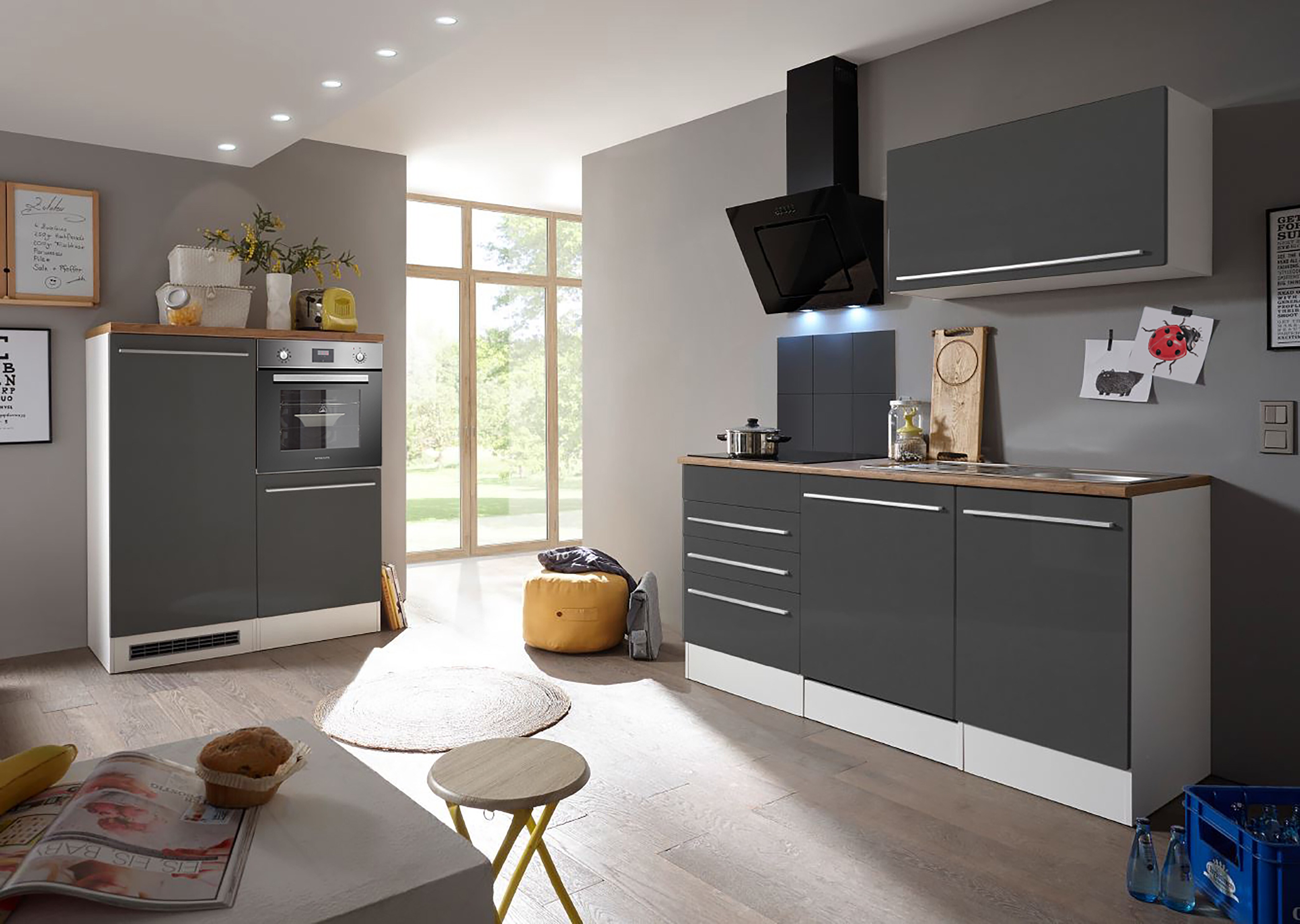 Respekta Premium K&uuml;chenzeile mit Mineralite - Einbausp&uuml;lbecken 320 cm, grau - Bild 1