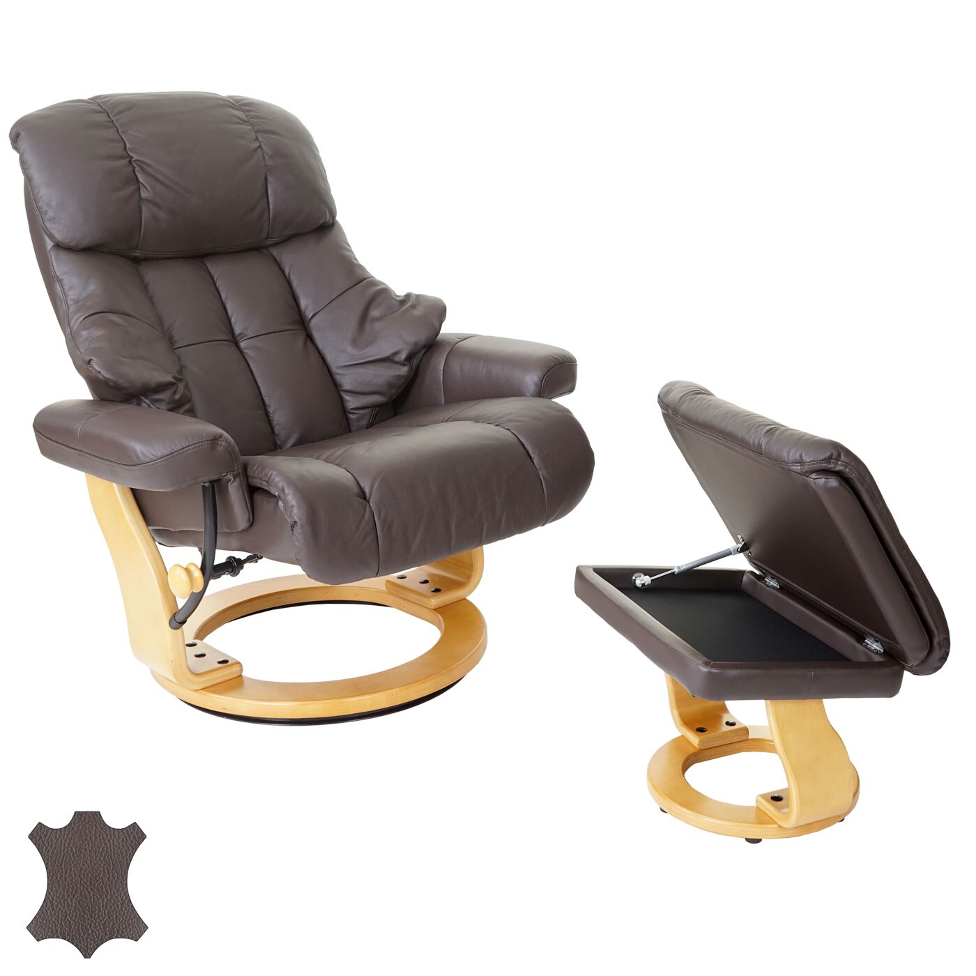 MCA Relaxsessel Windsor XXL, TV-Sessel Hocker, Echtleder 180kg belastbar ~ braun, naturbraun - Bild 1