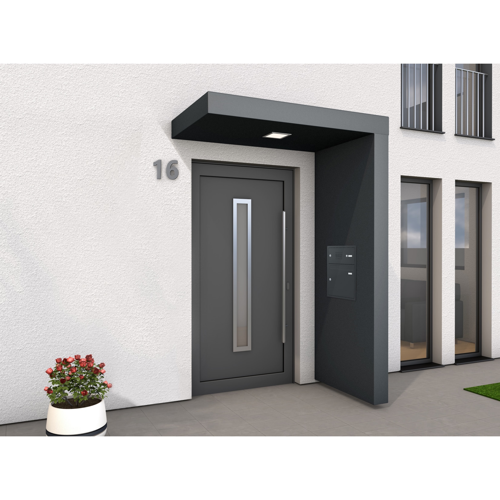 Gutta BS PLUS 160 Rechteckvordach mit Seitenteil rechts und Briefkasten Fuka DB 703 - Bild 1