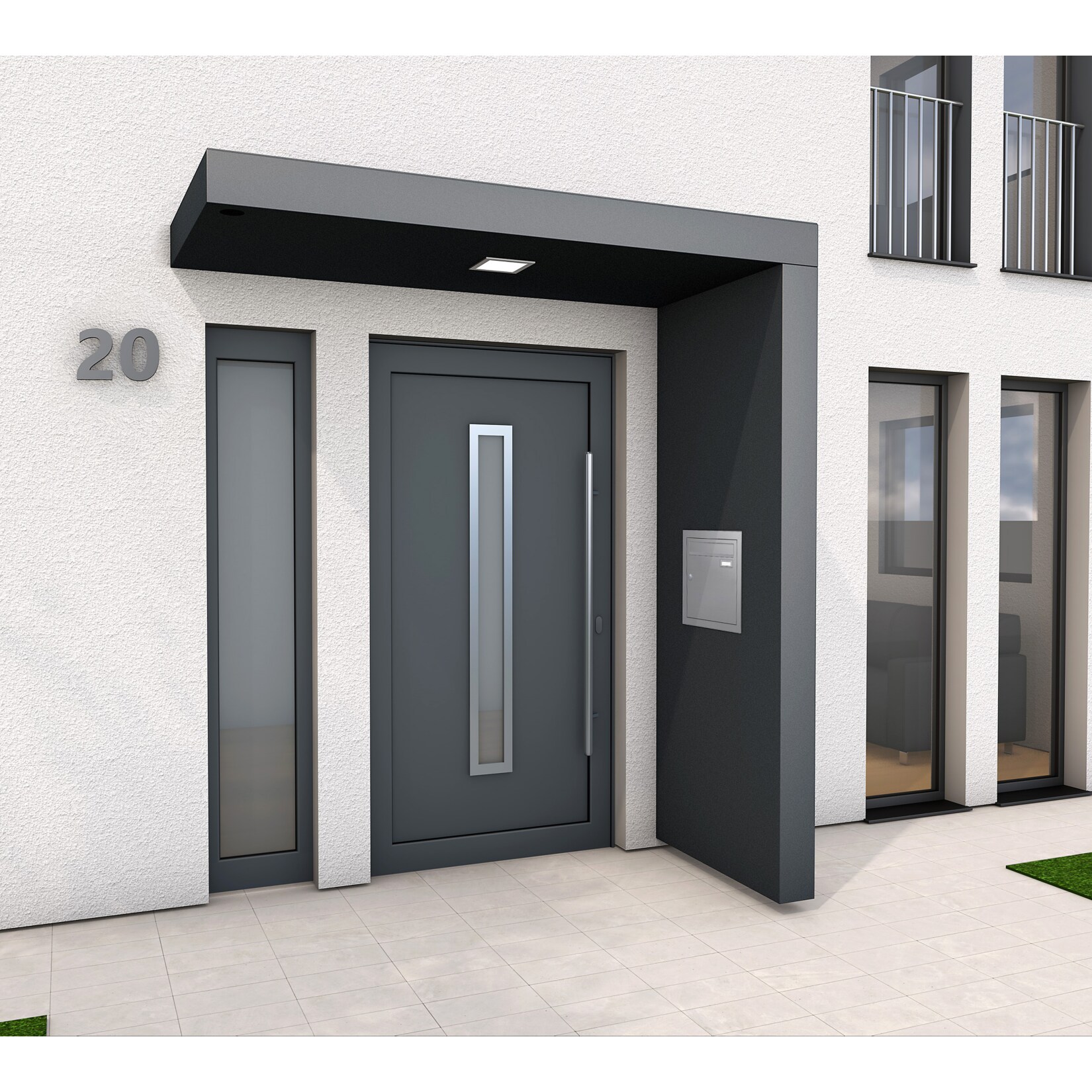 Gutta BS PLUS 200 Rechteckvordach mit Seitenteil rechts und Briefkasten UP10-110E | 04003412140940