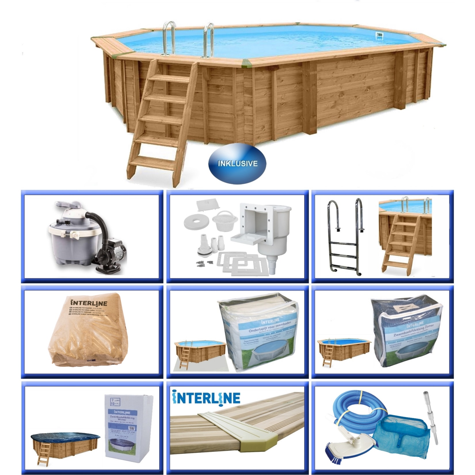 Holzpool "Java" 6,40 x 4,00 m/ 1,38m POOLROBOTER SUPER SET - Bild 1