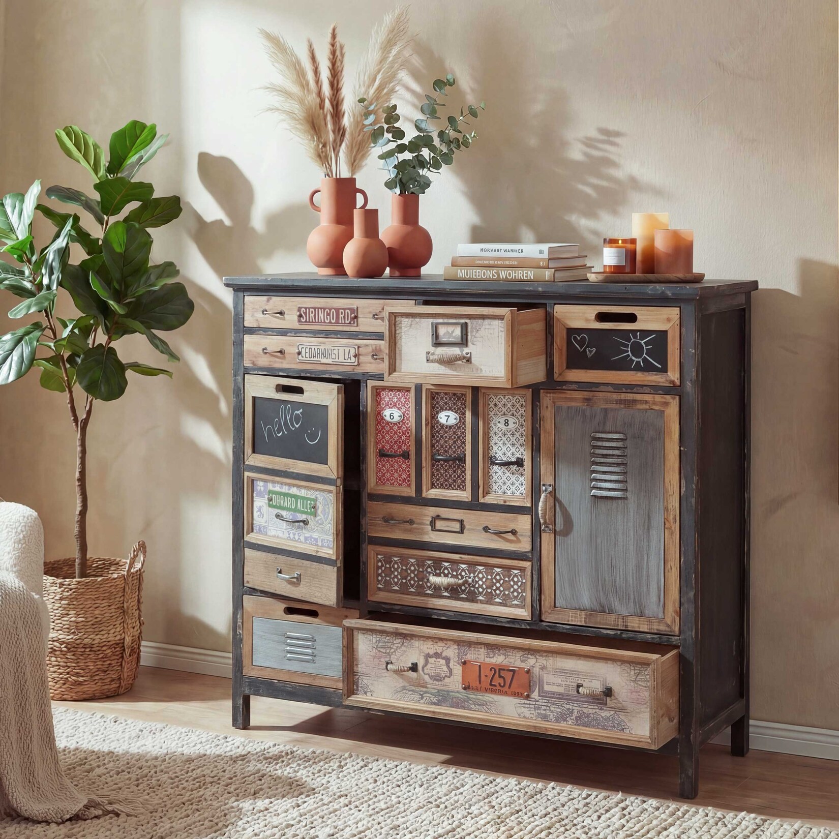 Apotheker-Schrank MCW-A43, Kommode, Tanne Holz massiv Vintage Shabby-Look 100x110x32cm