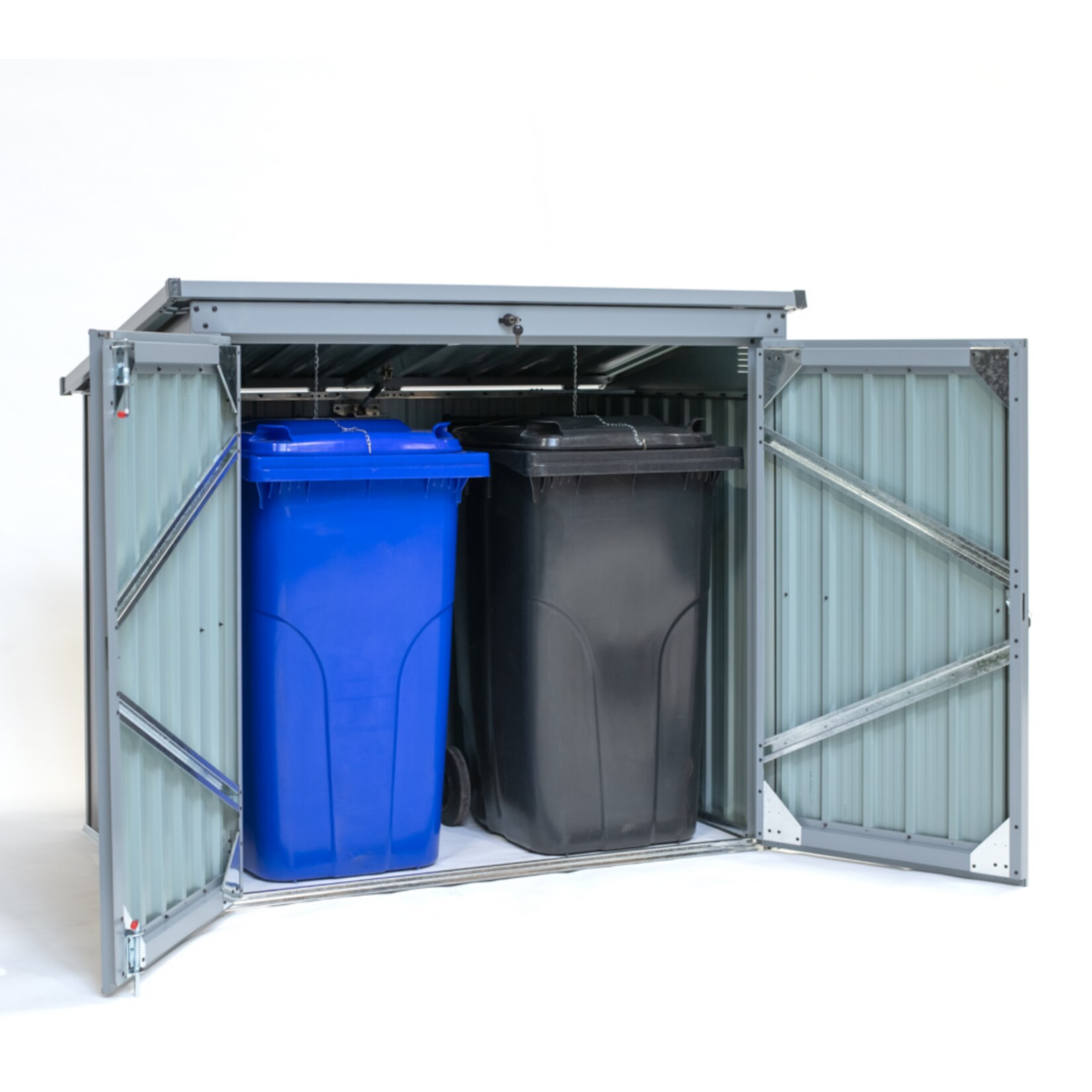 Metall M&uuml;lltonnenbox 2-fach anthrazit/lichtgrau - Bild 1