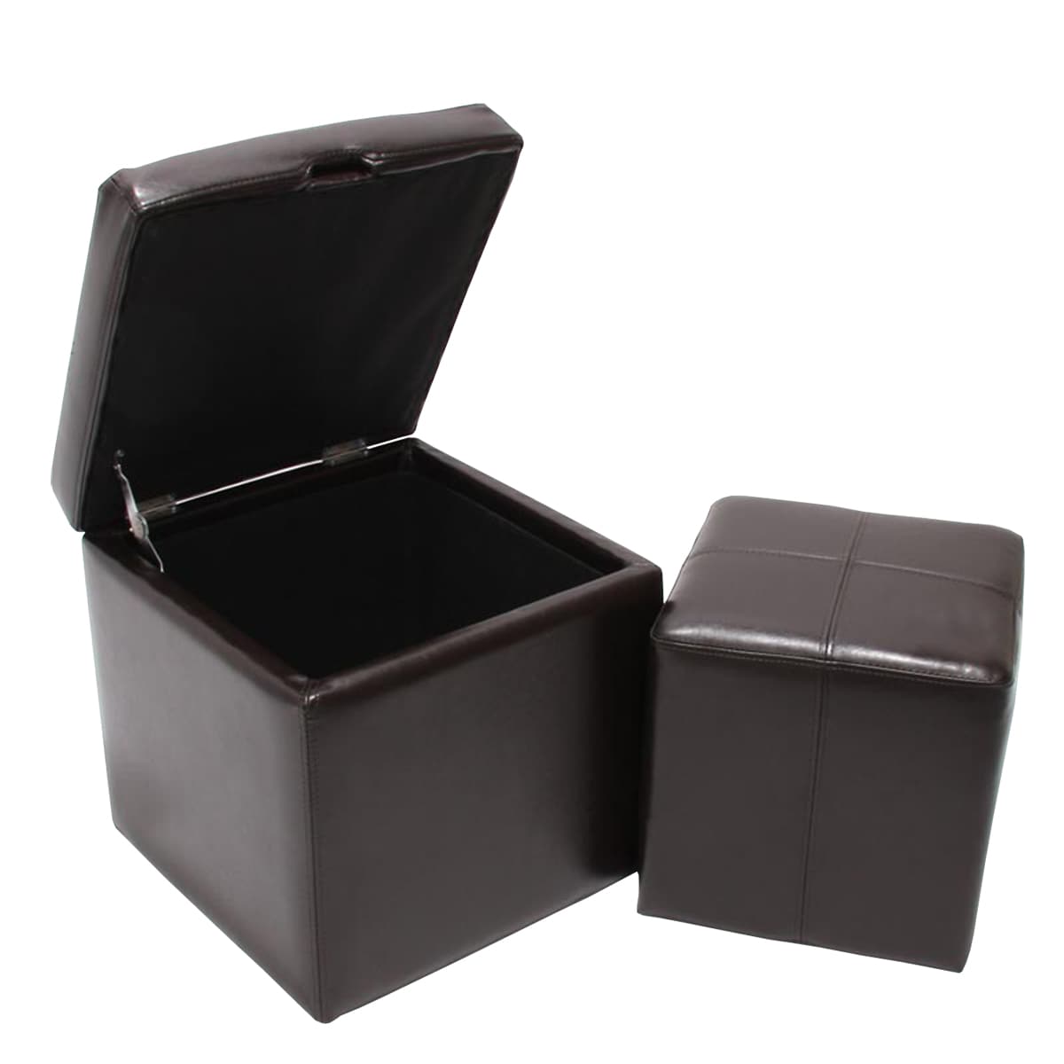 2er Set Hocker Sitzw&uuml;rfel Sitzhocker Aufbewahrungsbox Carrara, Leder + Kunstleder, 45x44x44cm MVG-zertifiziert ~ braun - Bild 1