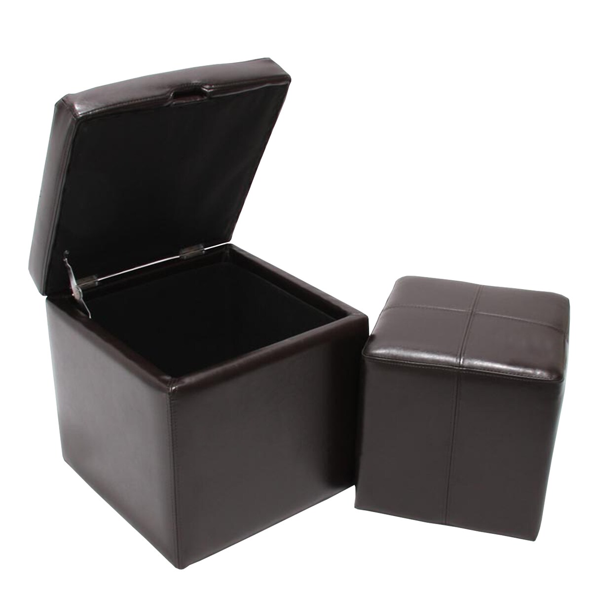 2er Set Hocker Sitzwürfel Sitzhocker Aufbewahrungsbox Carrara, Leder + Kunstleder, 45x44x44cm MVG-zertifiziert ~ braun | 04057651033051