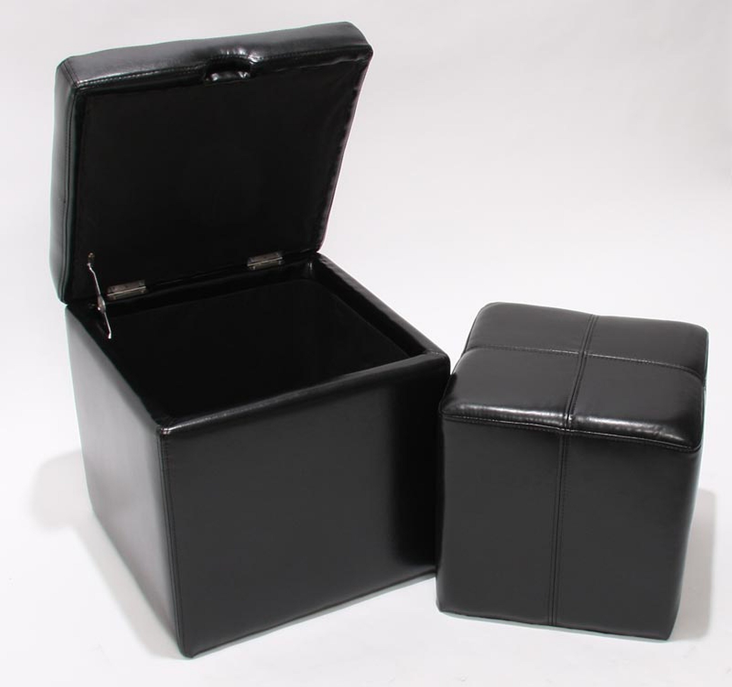2er Set Hocker Sitzw&uuml;rfel Sitzhocker Aufbewahrungsbox Carrara, Leder + Kunstleder, 45x44x44cm MVG-zertifiziert ~ schwarz - Bild 1