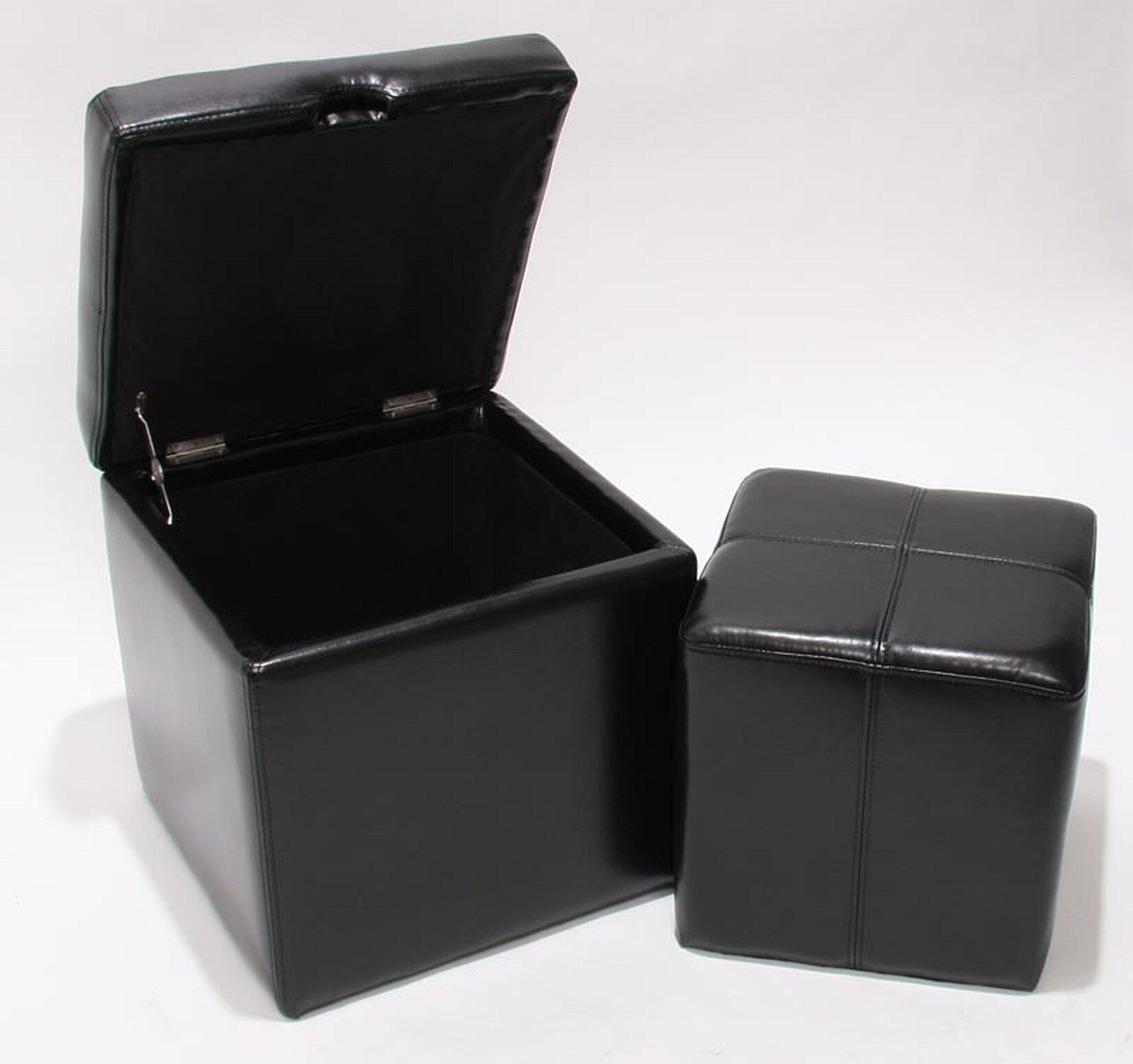 2er Set Hocker Sitzwürfel Sitzhocker Aufbewahrungsbox Carrara, Leder + Kunstleder, 45x44x44cm MVG-zertifiziert ~ schwarz | 04057651097213