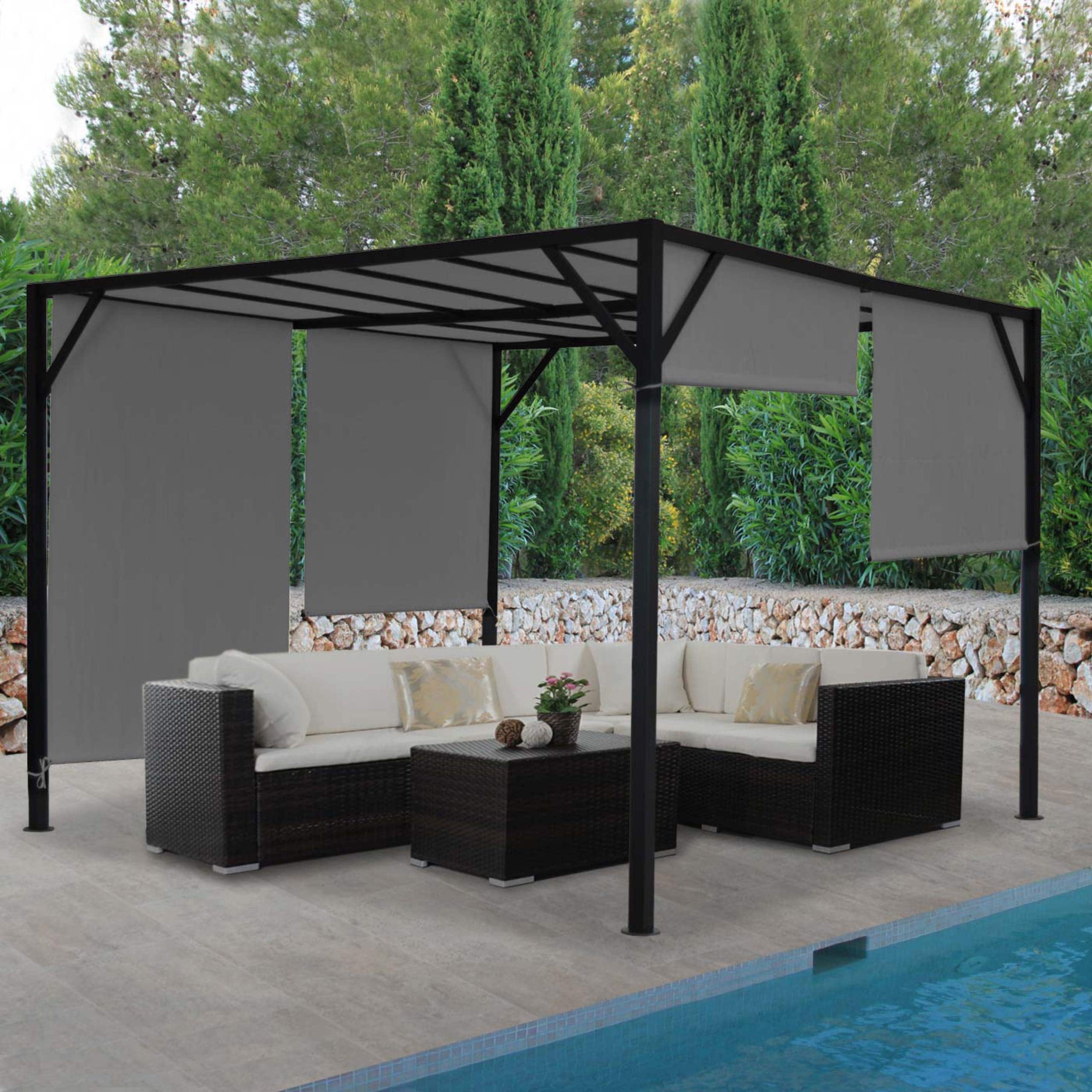 Pergola Beja, Garten Pavillon Terrassen&uuml;berdachung, stabiles 6cm-Stahl-Gestell + Schiebedach grau ~ 4x3m - Bild 1