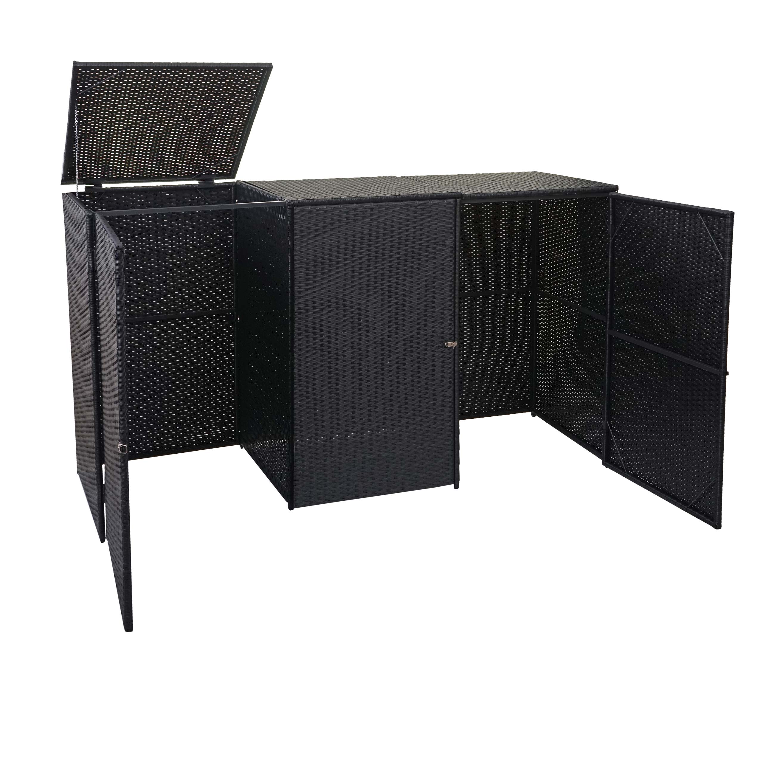 3er-M&uuml;lltonnenverkleidung MCW-E25, M&uuml;lltonnenbox M&uuml;lltonnenabdeckung, Poly-Rattan 3x120l ~ schwarz - Bild 1
