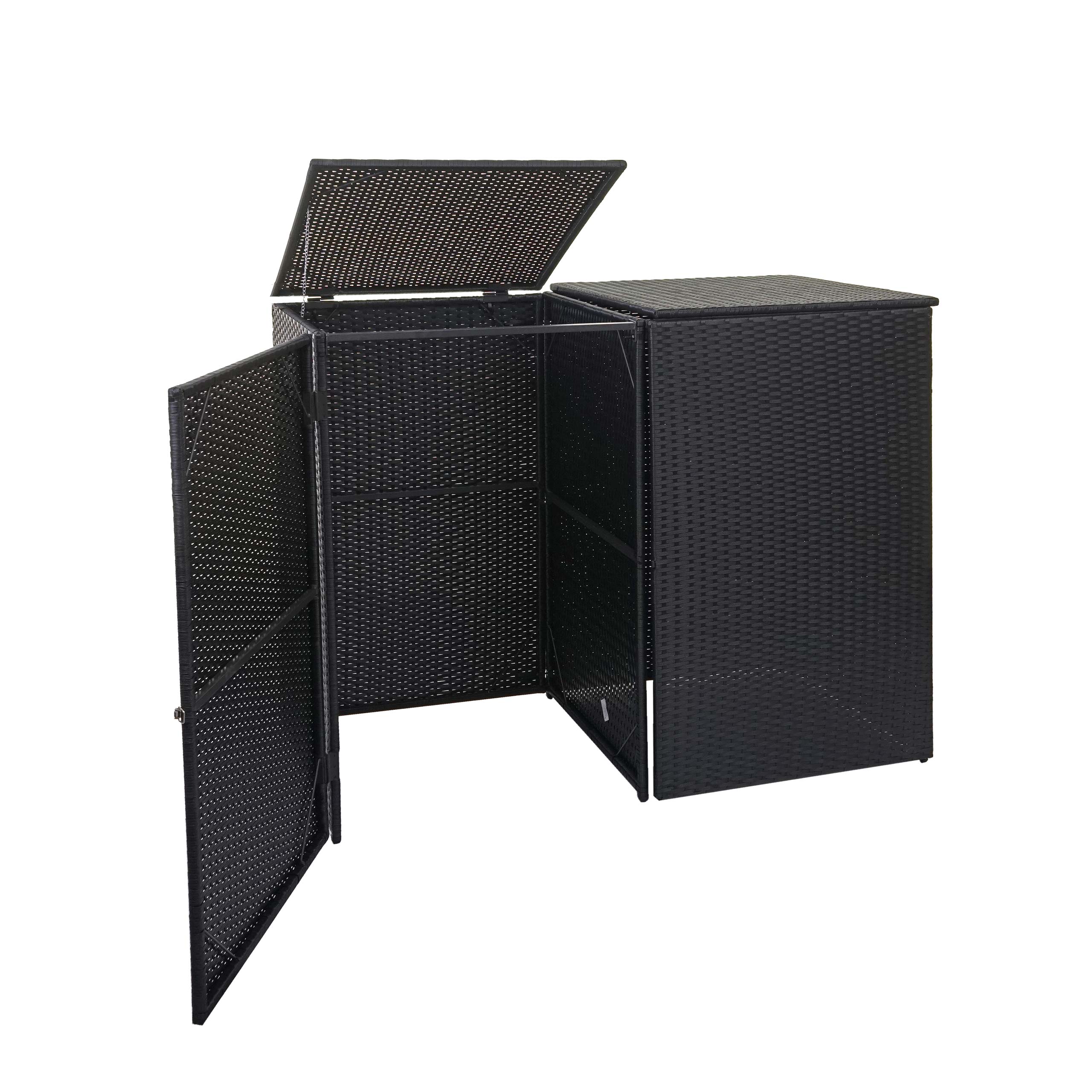 2er-M&uuml;lltonnenverkleidung MCW-E25, M&uuml;lltonnenbox M&uuml;lltonnenabdeckung, Poly-Rattan 2x120l ~ schwarz - Bild 1