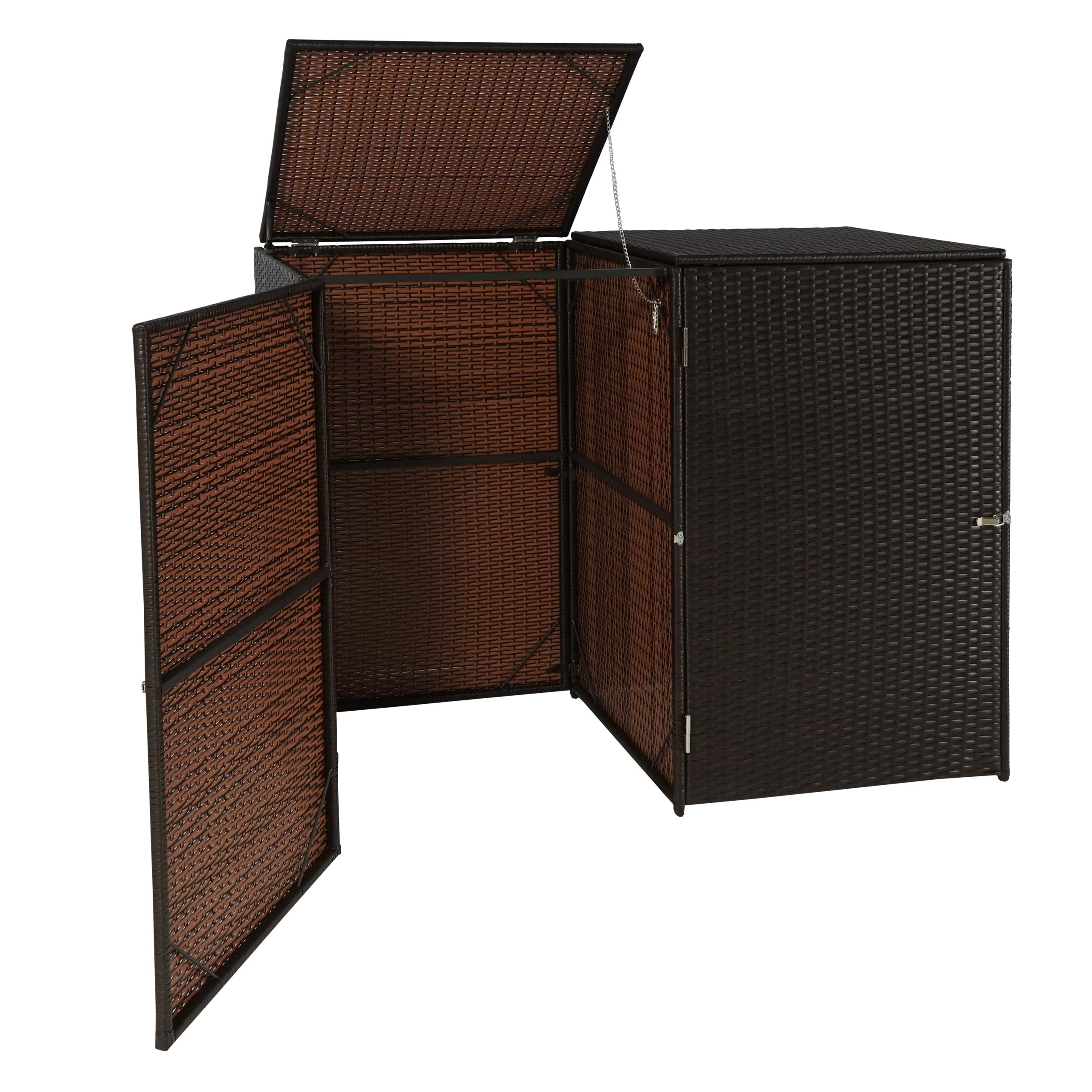 2er-M&uuml;lltonnenverkleidung MCW-E25, M&uuml;lltonnenbox M&uuml;lltonnenabdeckung, Poly-Rattan 2x120l ~ braun - Bild 1
