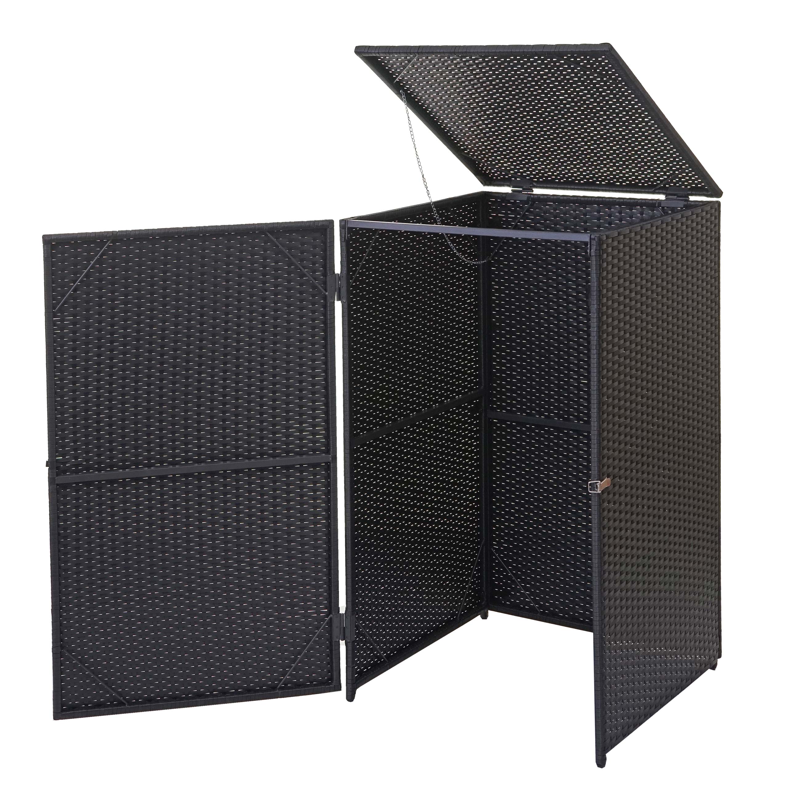 M&uuml;lltonnenverkleidung MCW-E25, M&uuml;lltonnenbox M&uuml;lltonnenabdeckung, Poly-Rattan 120l ~ schwarz - Bild 1