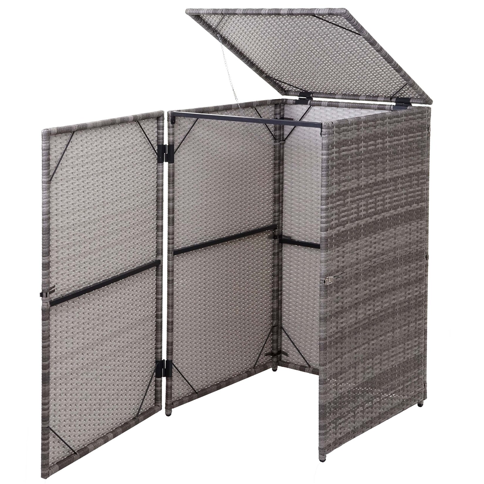 Mülltonnenverkleidung MCW-E25, Mülltonnenbox Mülltonnenabdeckung, Poly-Rattan 120l ~ grau