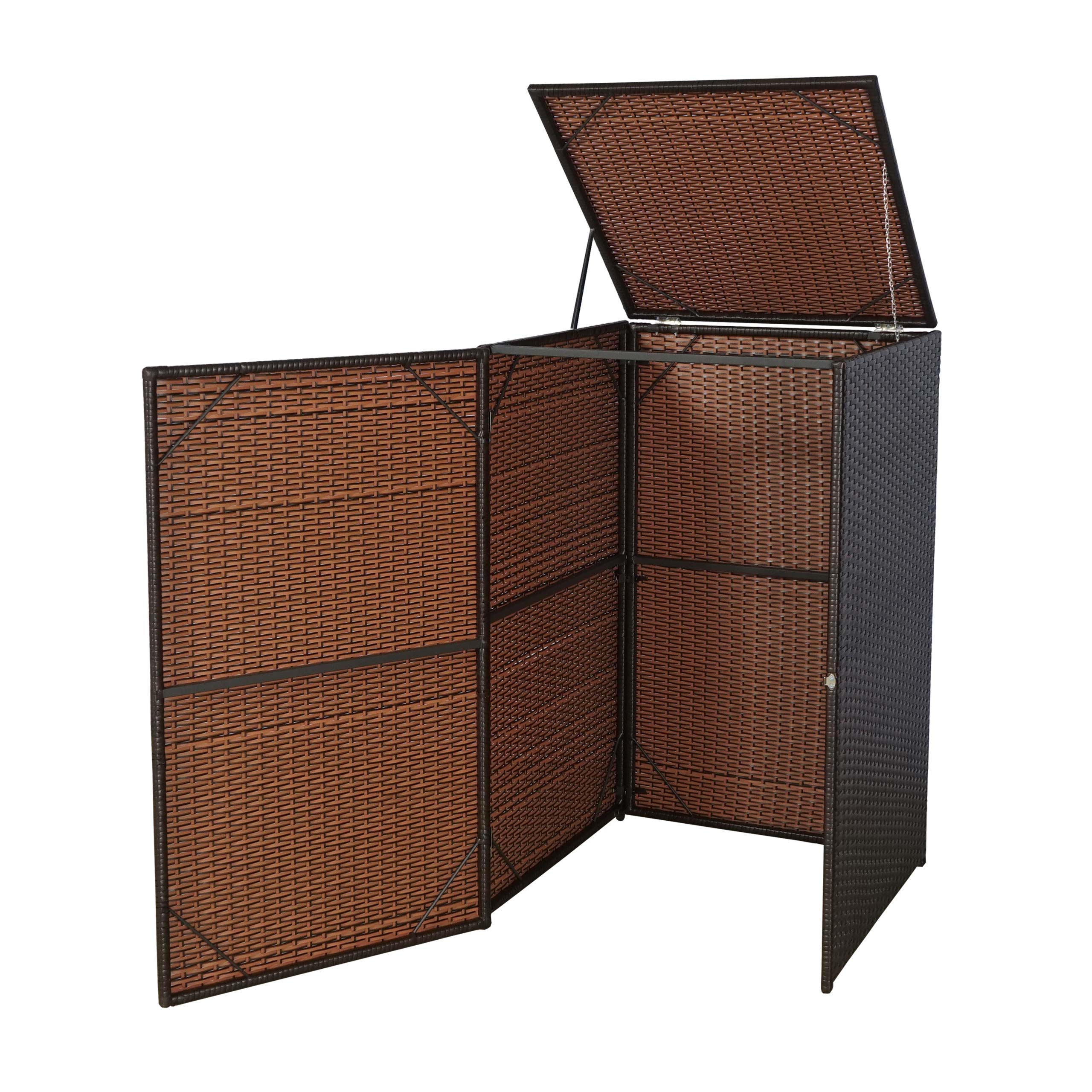 M&uuml;lltonnenverkleidung MCW-E25, M&uuml;lltonnenbox M&uuml;lltonnenabdeckung, Poly-Rattan 120l ~ braun - Bild 1