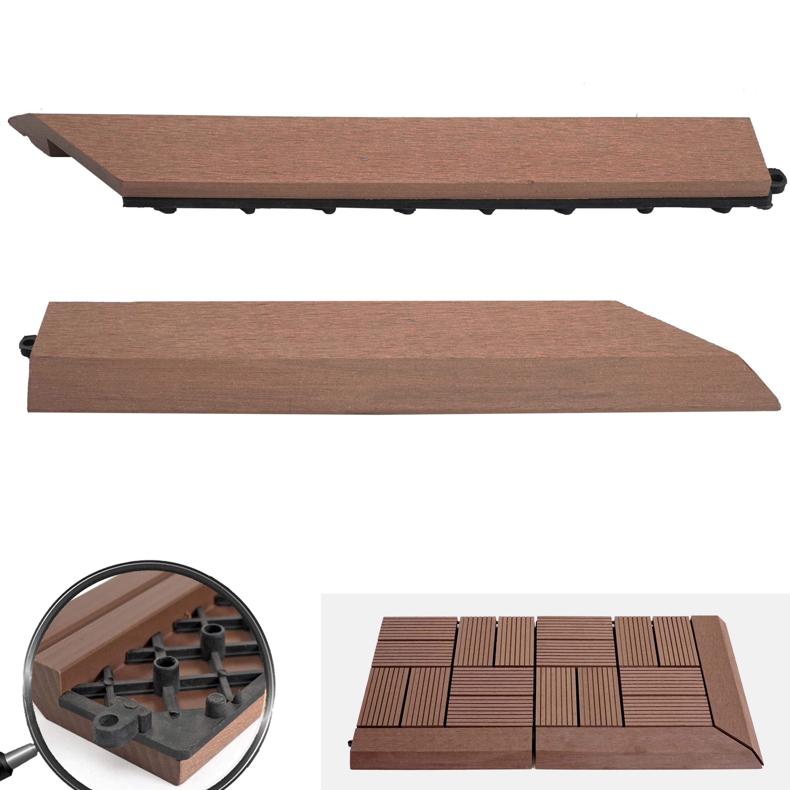 2er-Set Abschlussleiste f&uuml;r WPC Bodenfliese Sarthe, Abschlussprofil, Holzoptik Balkon/Terrasse ~ coffee rechts ohne Haken - Bild 1