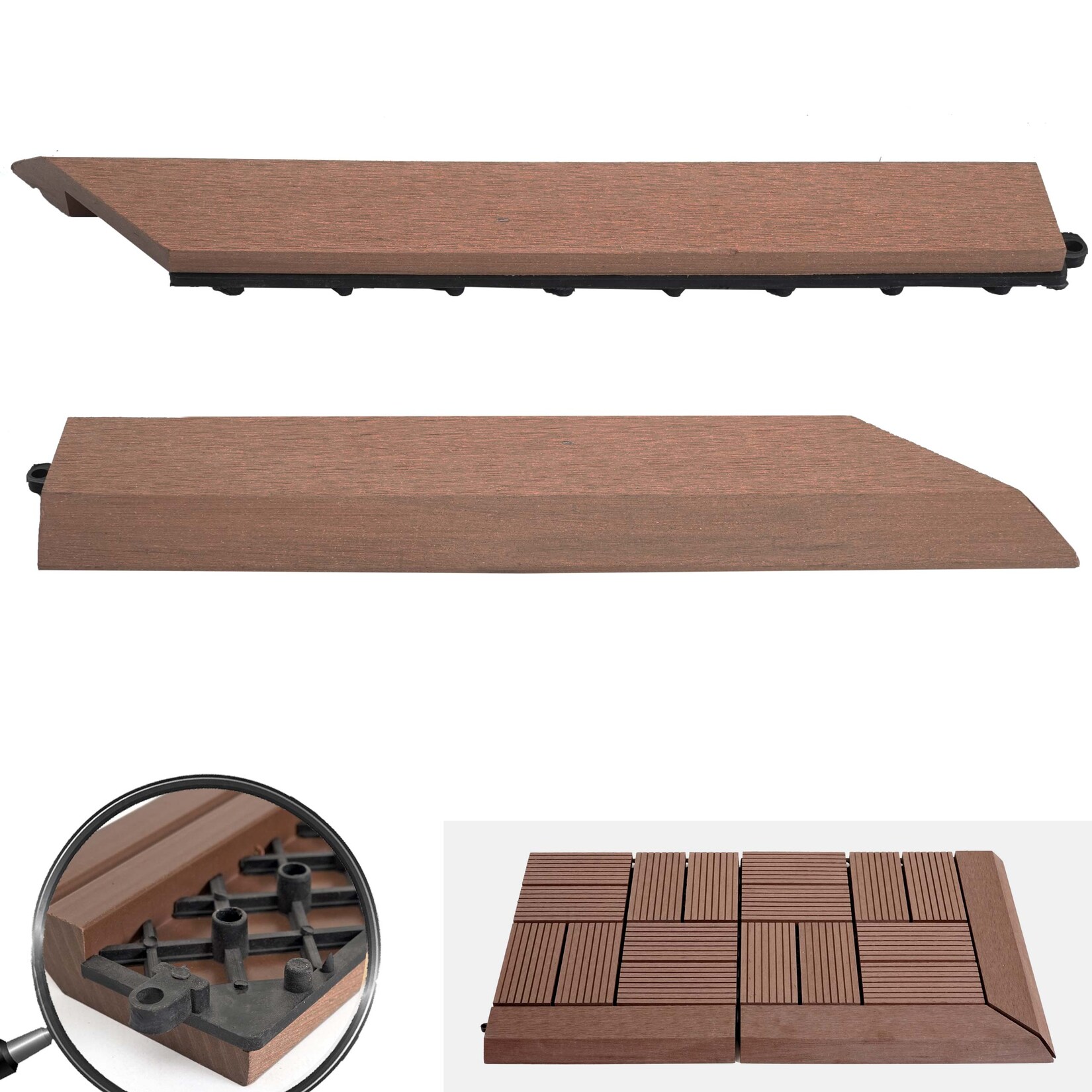 2er-Set Abschlussleiste für WPC Bodenfliese Sarthe, Abschlussprofil, Holzoptik Balkon/Terrasse ~ coffee rechts ohne Haken | 04057651296449