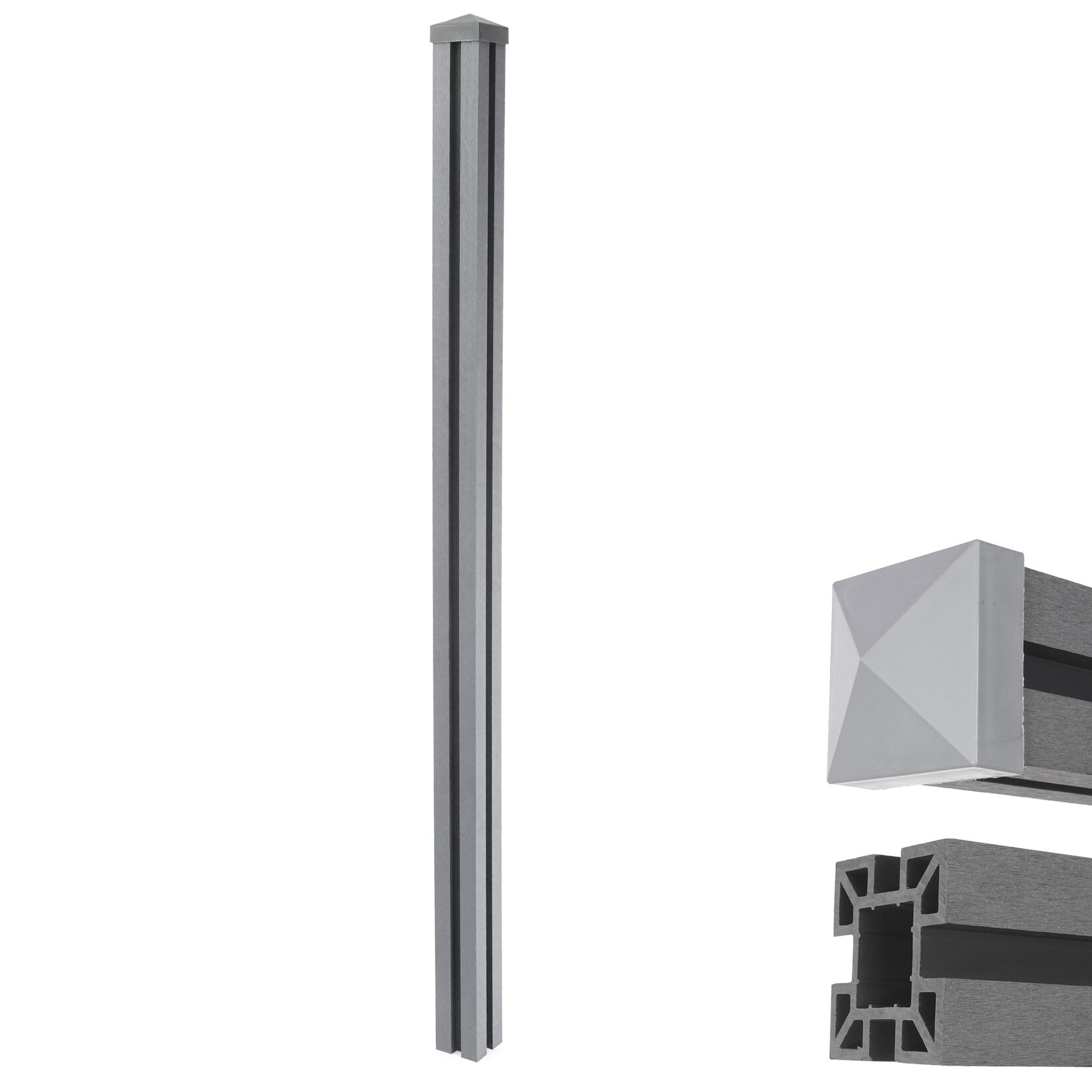 WPC-Pfosten Savoie-WPC-Zaun, Pfeiler Pfahl, Stecksystem 1,88m ~ grau | 04057651299709