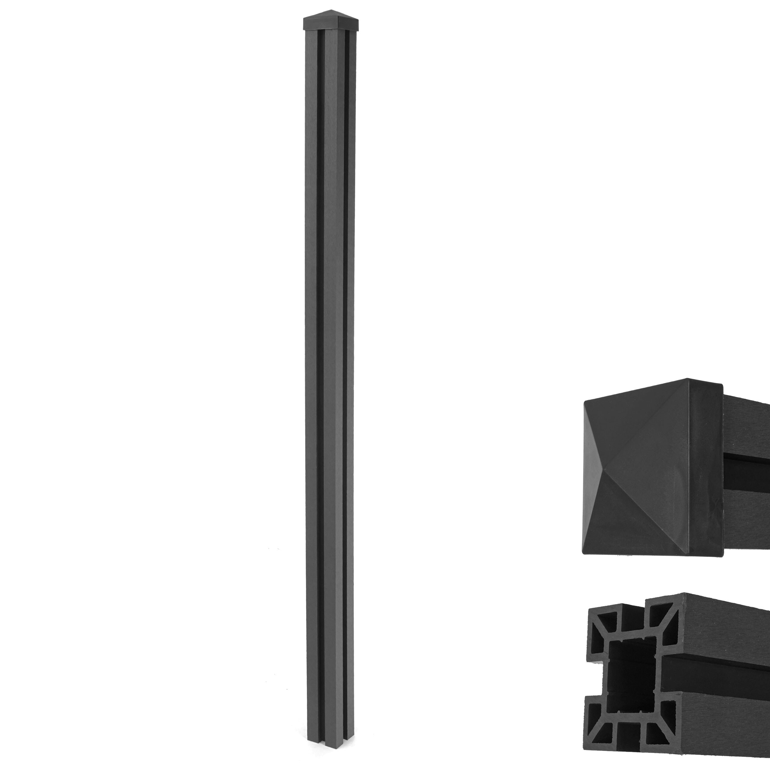 WPC-Pfosten Savoie-WPC-Zaun, Pfeiler Pfahl, Stecksystem 1,88m ~ anthrazit - Bild 1