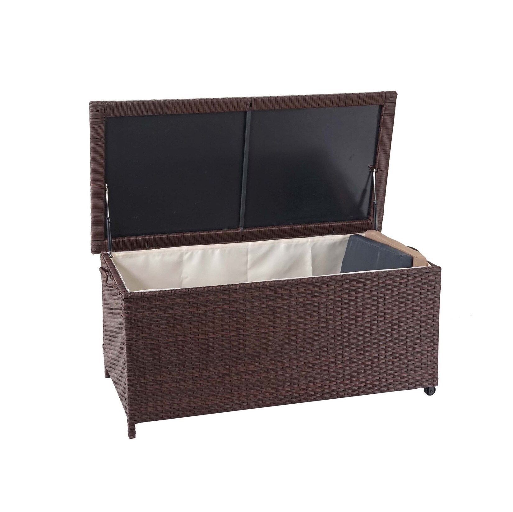 Poly-Rattan Kissenbox MCW-D88, Gartentruhe Auflagenbox Truhe ~ Premium braun, 51x100x50cm 170l