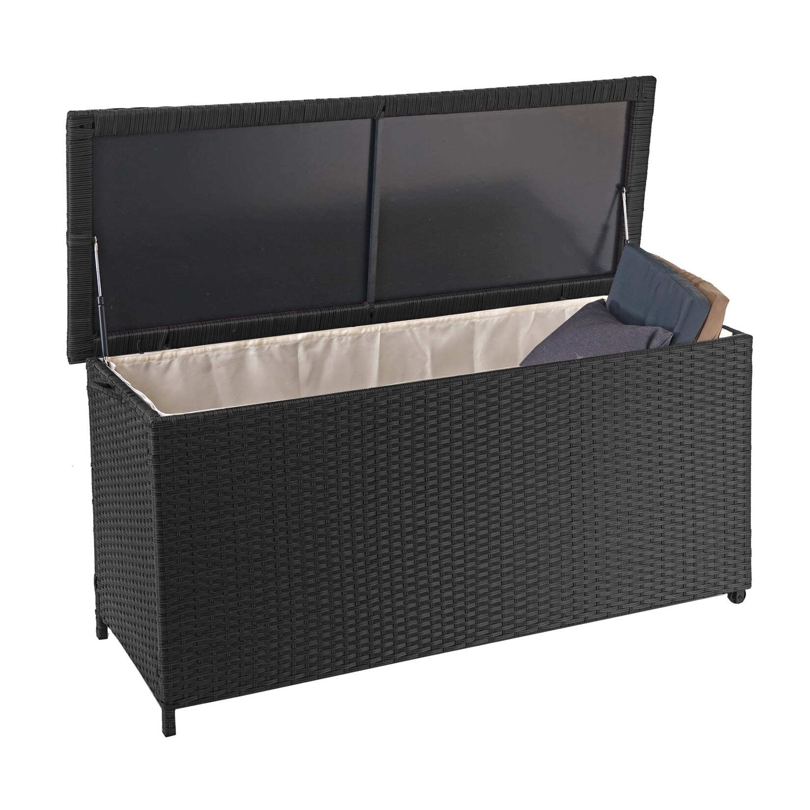 Poly-Rattan Kissenbox MCW-D88, Gartentruhe Auflagenbox Truhe ~ Premium schwarz, 63x135x52cm 320l | 04057651300238