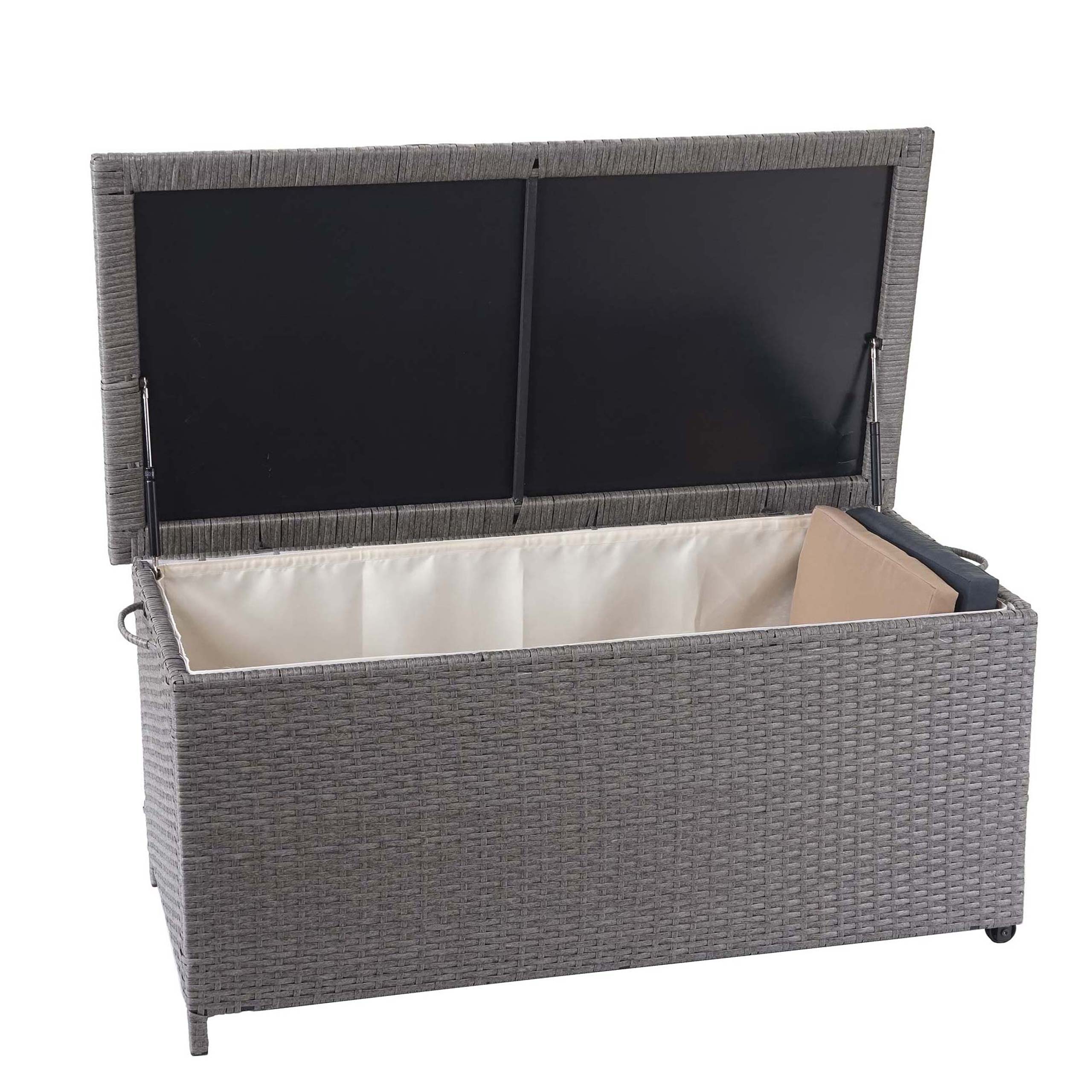Poly-Rattan Kissenbox MCW-D88, Gartentruhe Auflagenbox Truhe ~ Premium grau, 51x115x59cm 250l - Bild 1