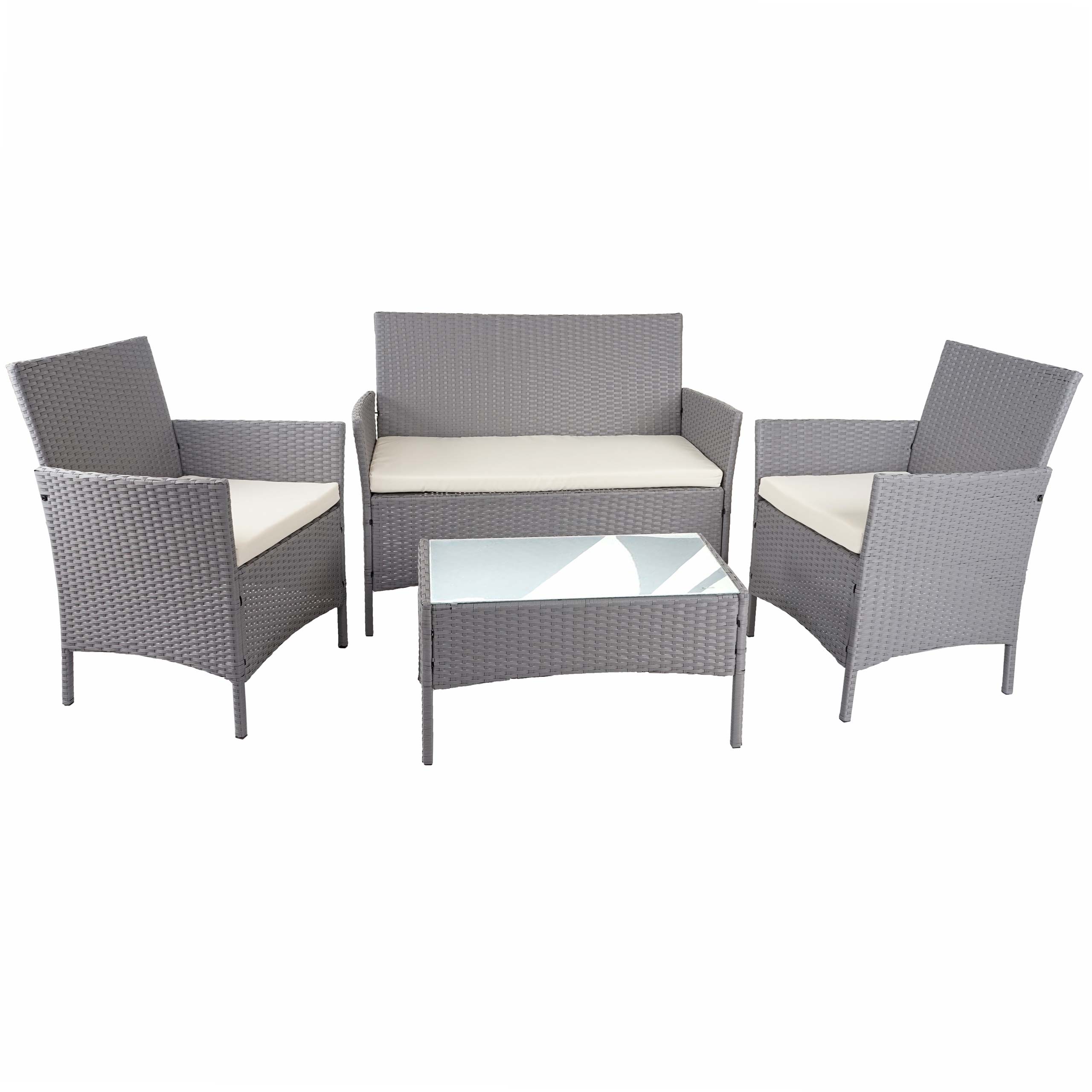 Poly-Rattan Garten-Garnitur MCW-D82, Sitzgruppe Lounge-Set ~ grau mit Kissen creme - Bild 1