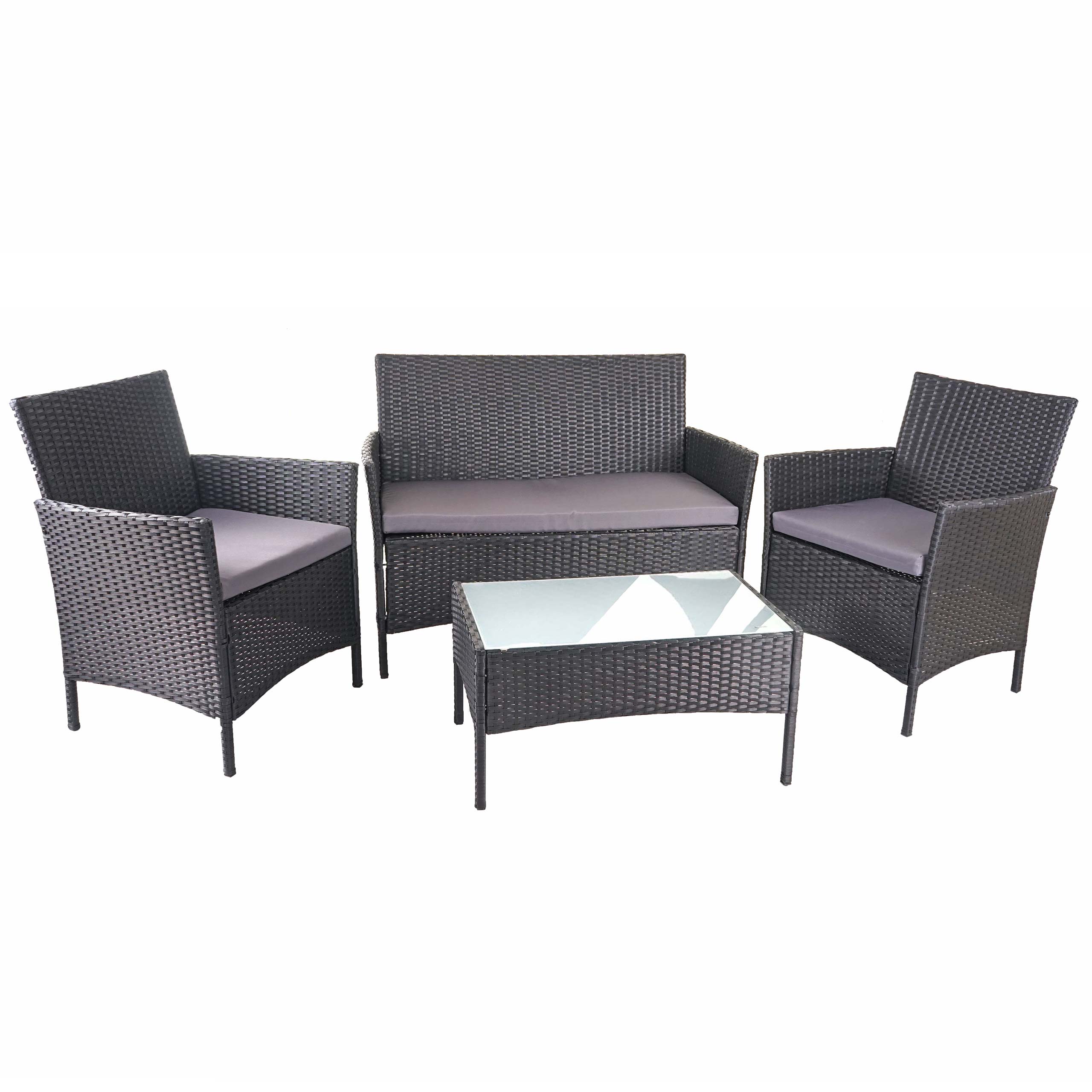Poly-Rattan Garten-Garnitur MCW-D82, Sitzgruppe Lounge-Set ~ schwarz mit Kissen anthrazit - Bild 1