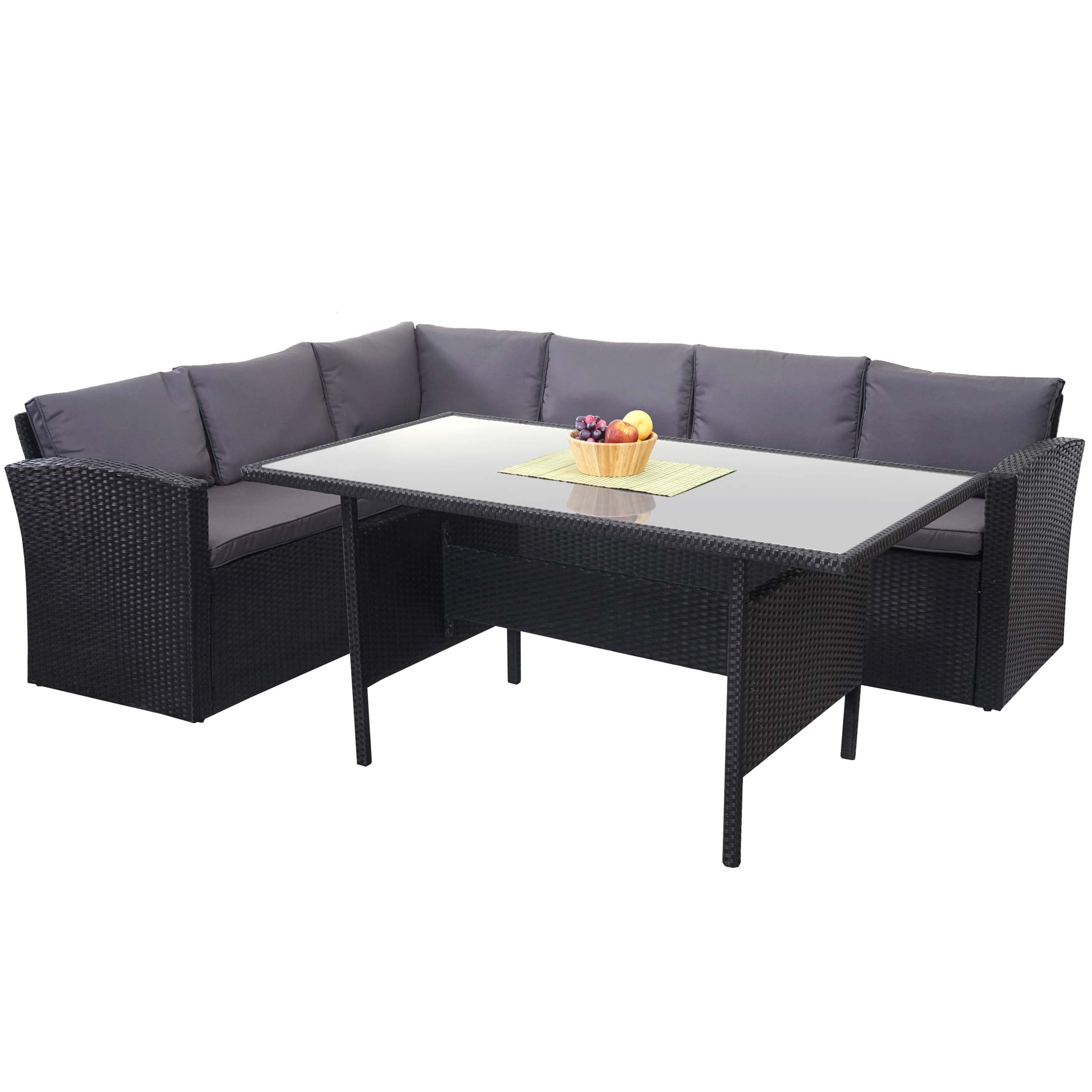 Poly-Rattan-Garnitur MCW-A29, Gartengarnitur Sitzgruppe Lounge-Esstisch-Set, schwarz ~ Kissen dunkelgrau - Bild 1