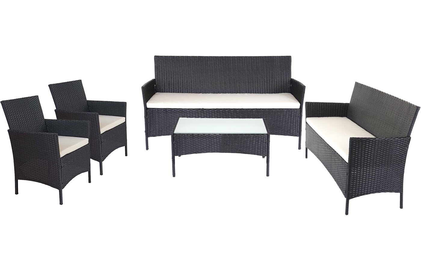 3-2-1-1 Poly-Rattan Garten-Garnitur Hamar, Lounge-Set Sitzgruppe Sofa ~ anthrazit, Kissen creme - Bild 1