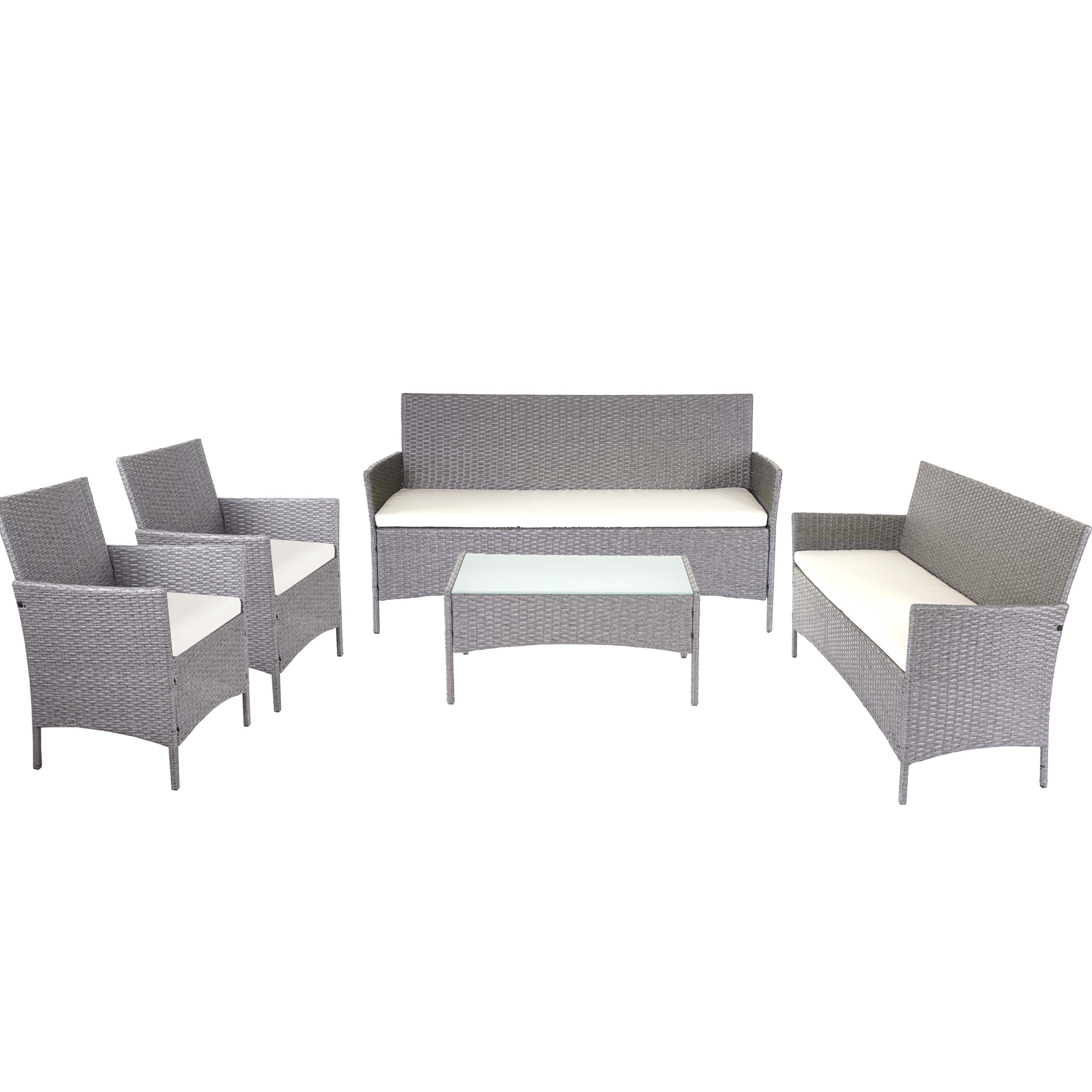 3-2-1-1 Poly-Rattan Garten-Garnitur Hamar, Lounge-Set Sitzgruppe Sofa ~ grau, Kissen creme - Bild 1