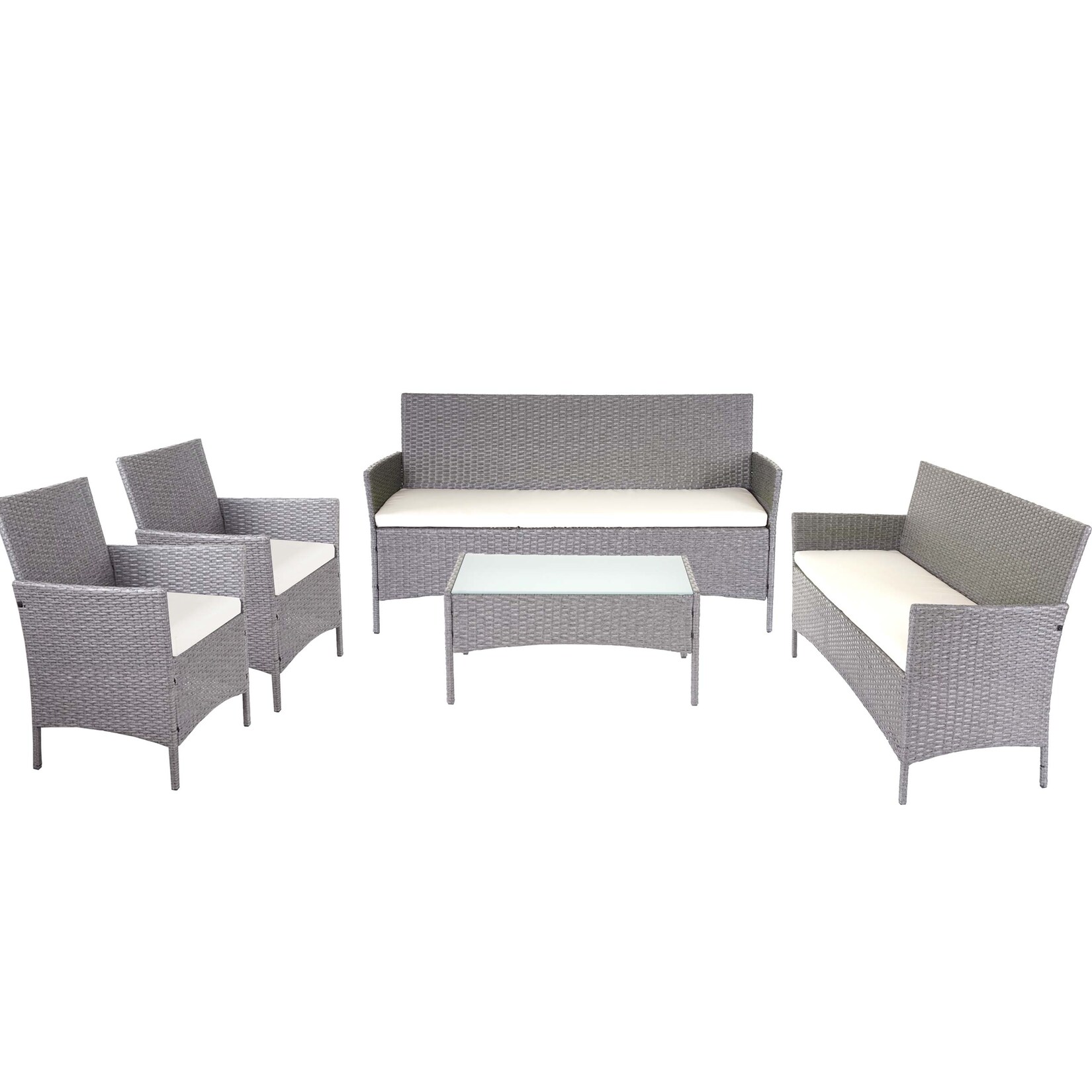 3-2-1-1 Poly-Rattan Garten-Garnitur Hamar, Lounge-Set Sitzgruppe Sofa ~ grau, Kissen creme | 04057651292823